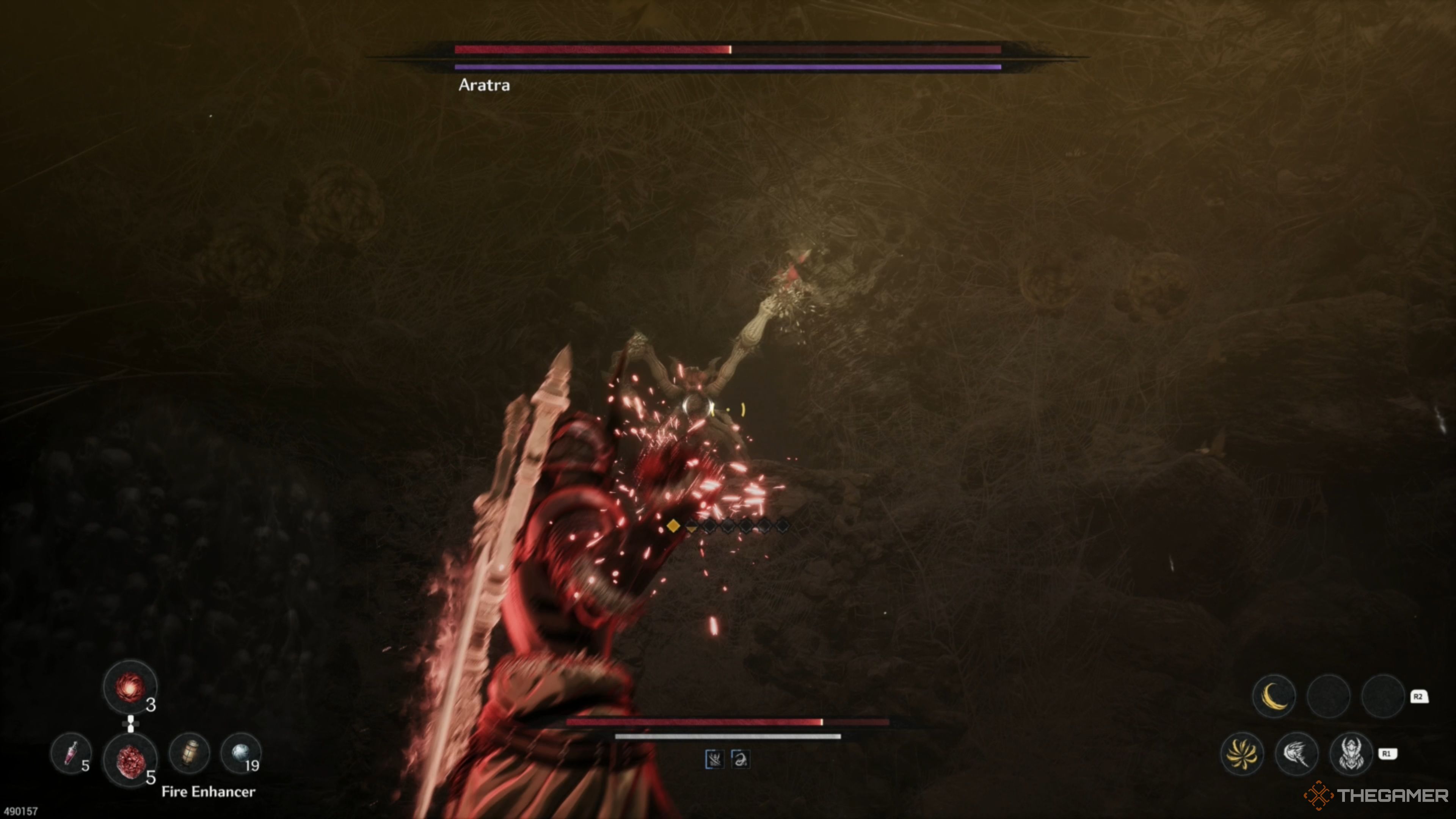Aratra regenerating its leg in The First Berserker: Khazan.