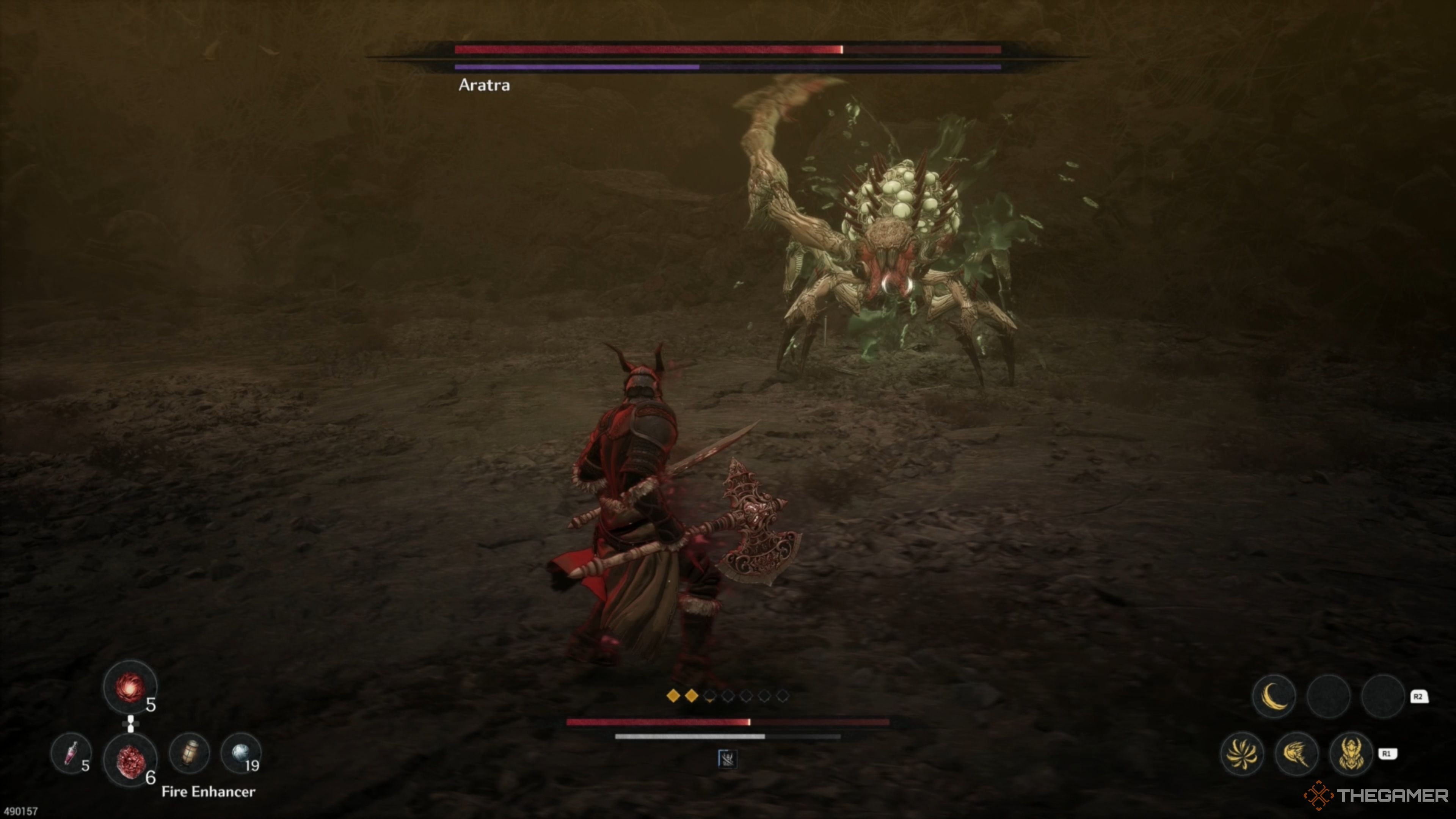Aratra slathering its leg in venom in The First Berserker: Khazan.
