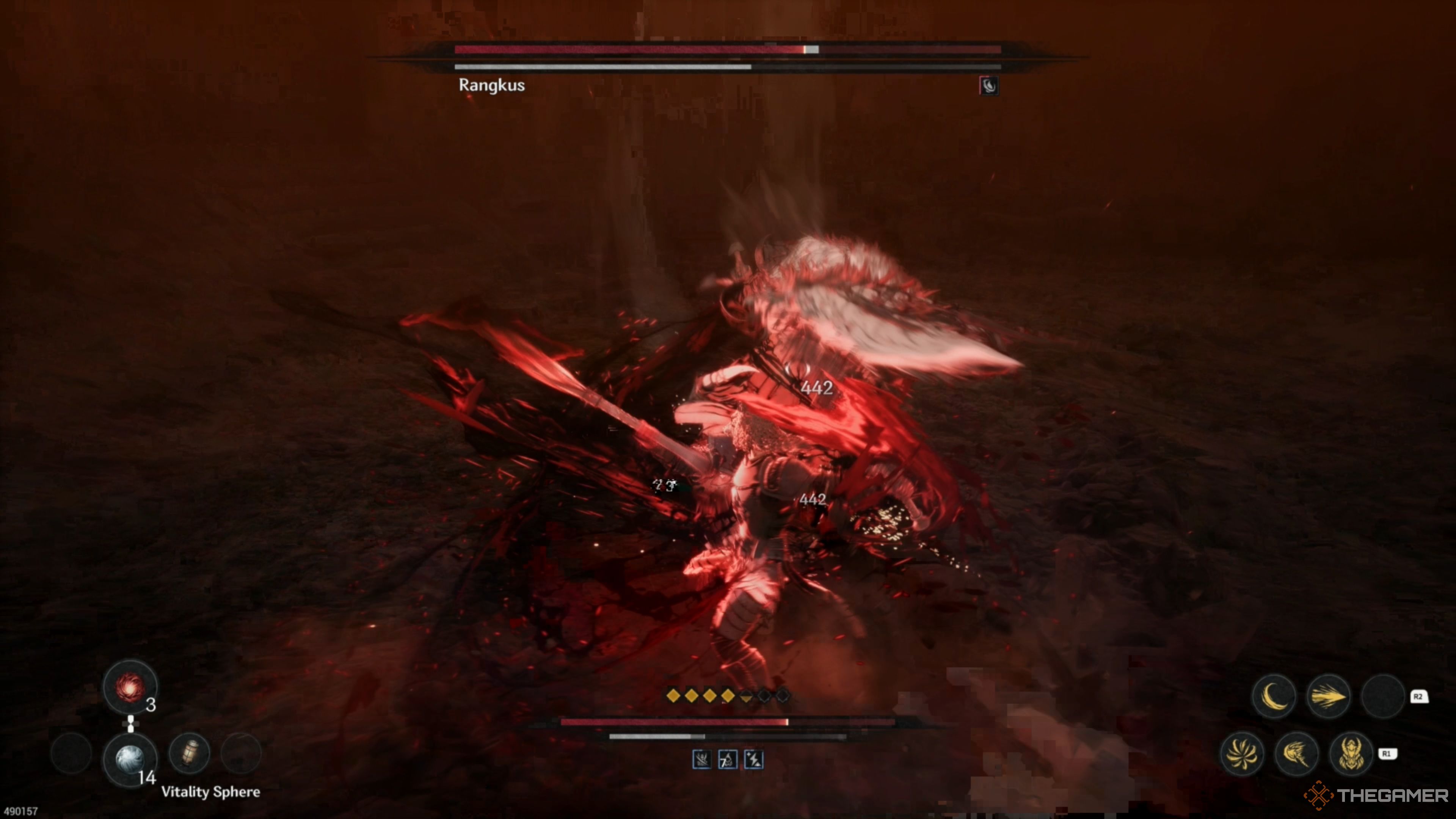 Khazan using the Dual Wield's Ruthless Skill against Rangkus in The First Berserker: Khazan.
