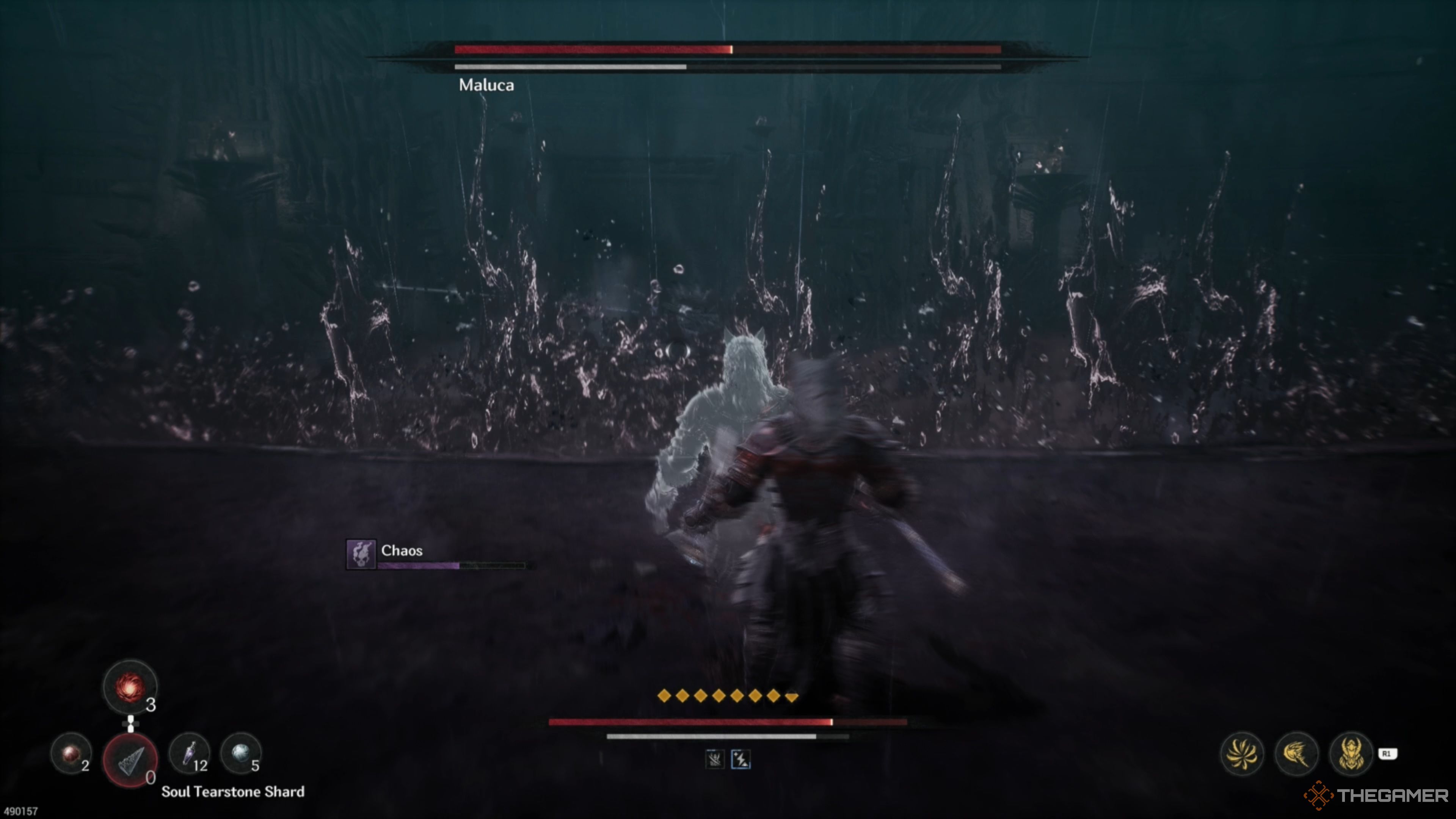 Maluca splitting the arena with a Chaos Barrier in The First Berserker: Khazan.