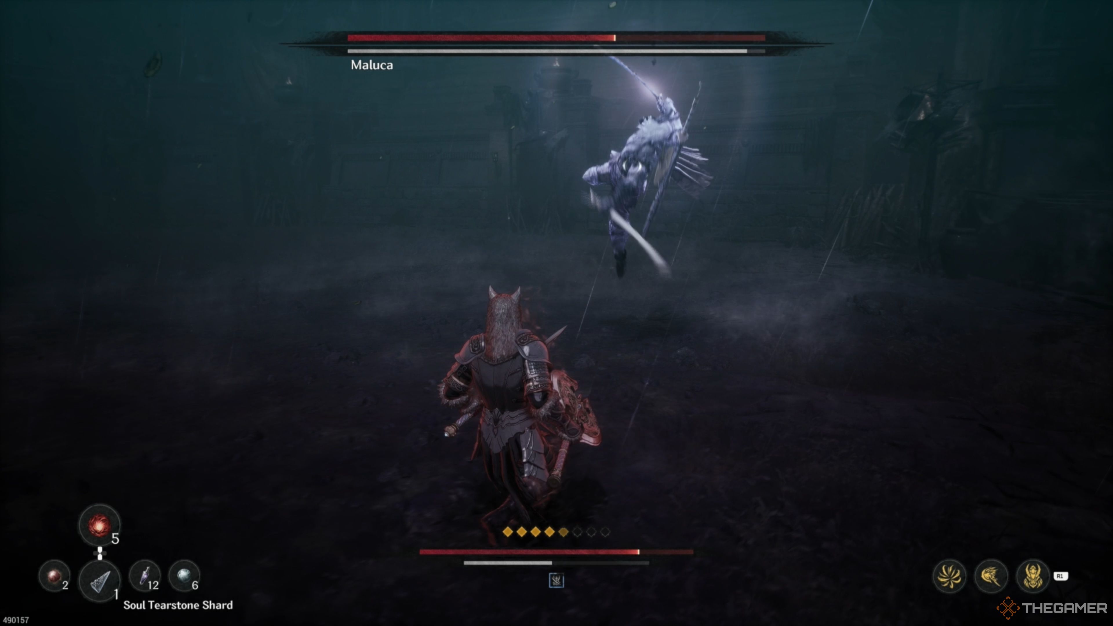 Maluca performing a lunging grab with his blade in The First Berserker: Khazan.