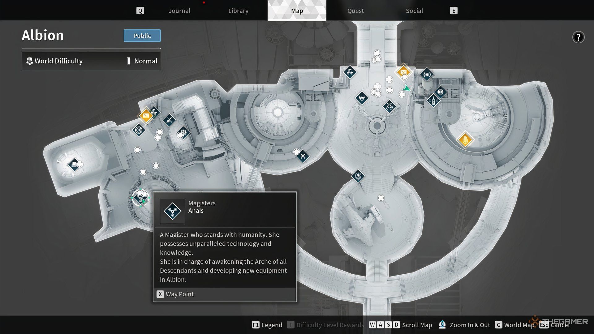 The First Descendant Anais's location selected in Albion with a discription card hovering. 