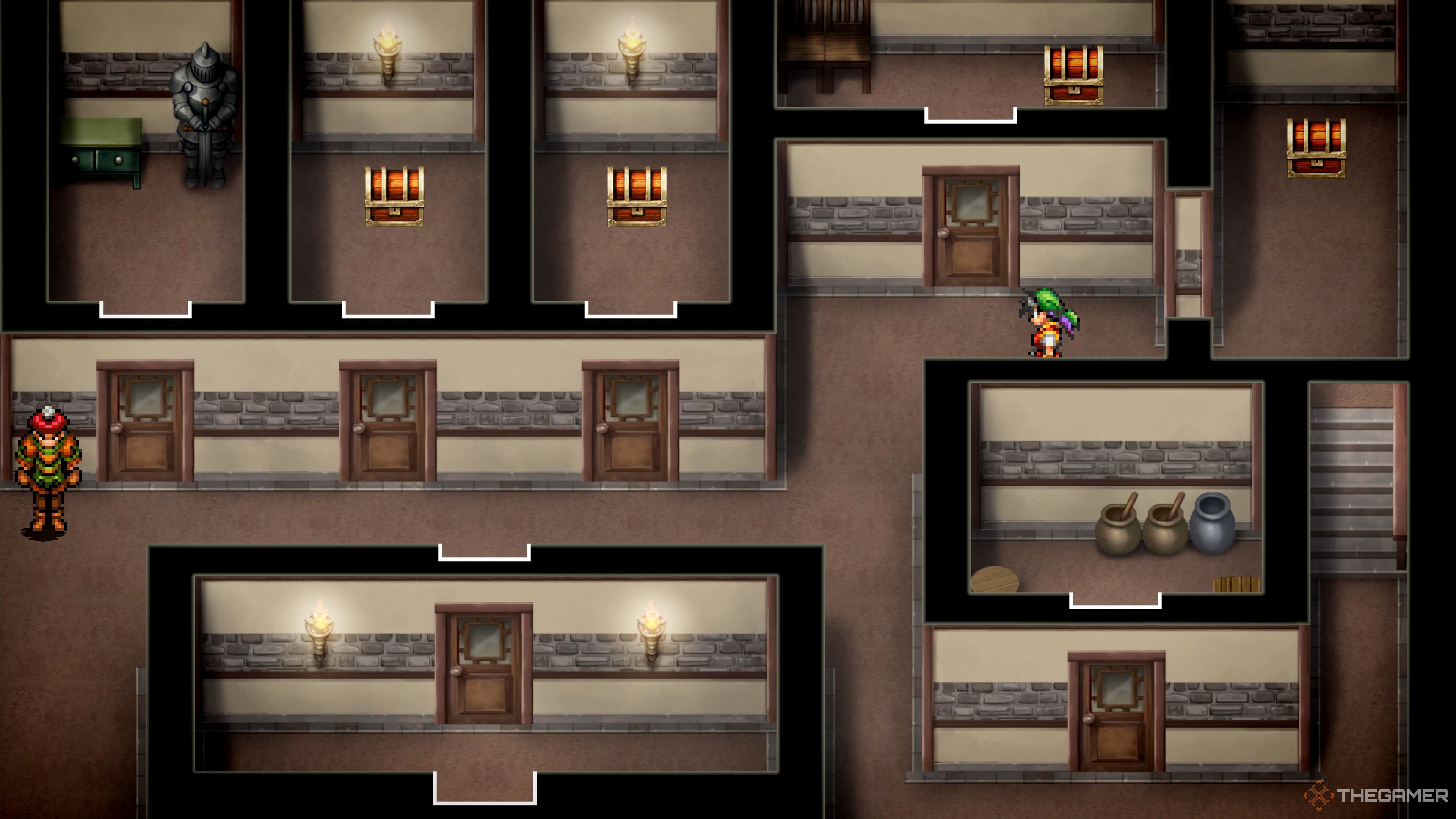 The four treasure chests in Lepant's Mansion in the Suikoden 1 HD Remaster.