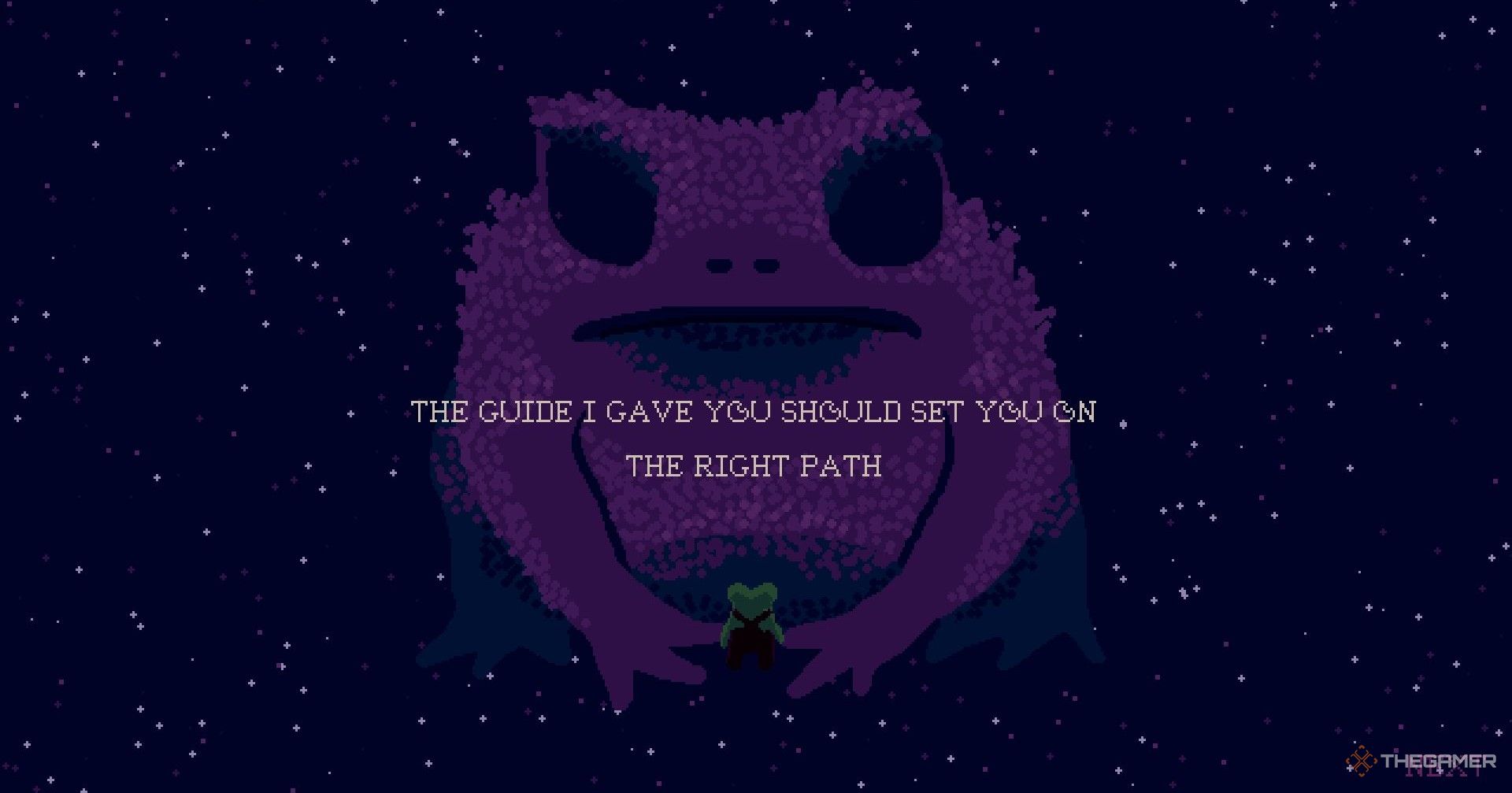 The frog in the dream telling you about the Compendium in Mudborne.