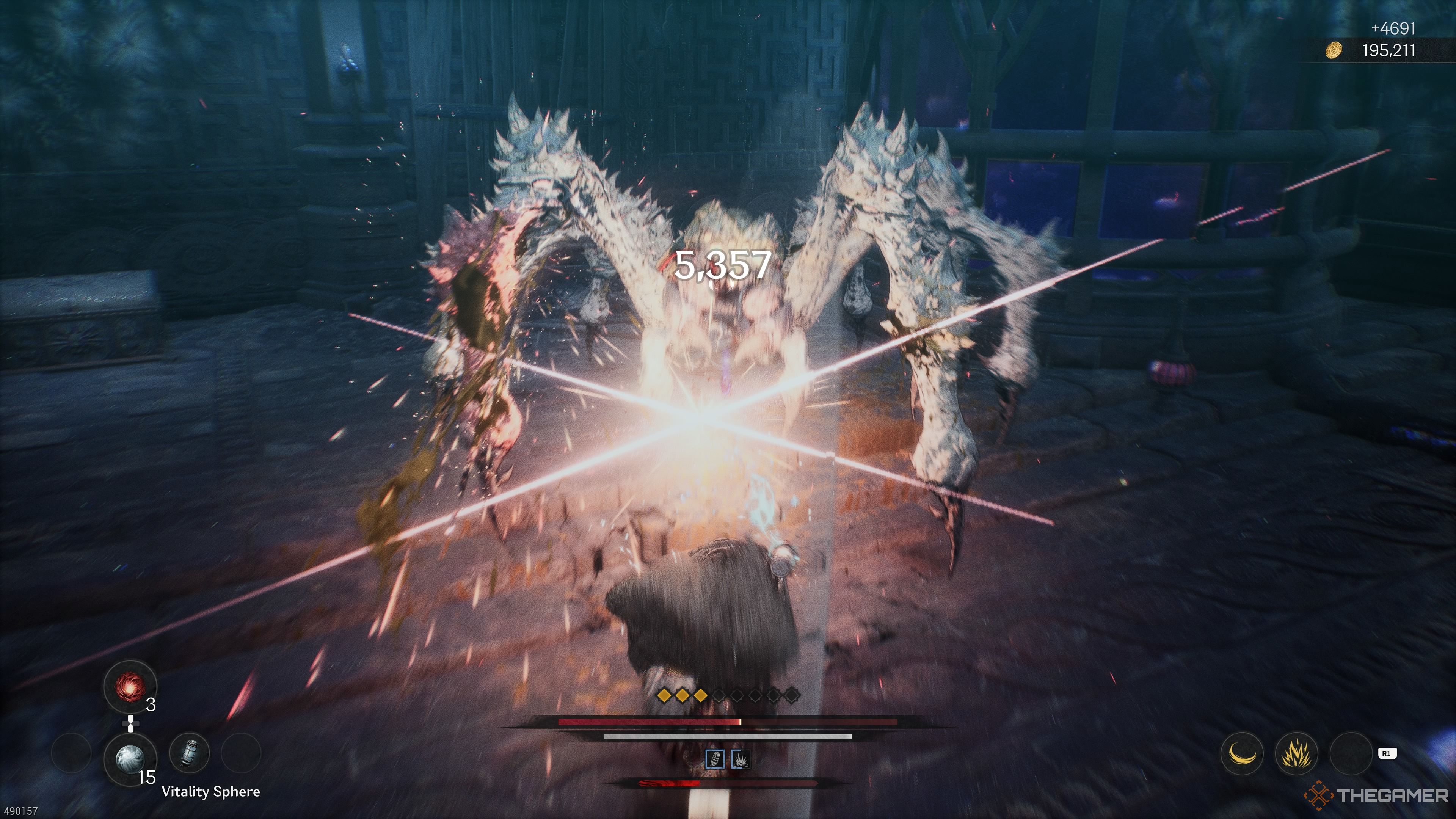 The Giant Spider miniboss in the Devoured Village section of The First Berserker Khazan.