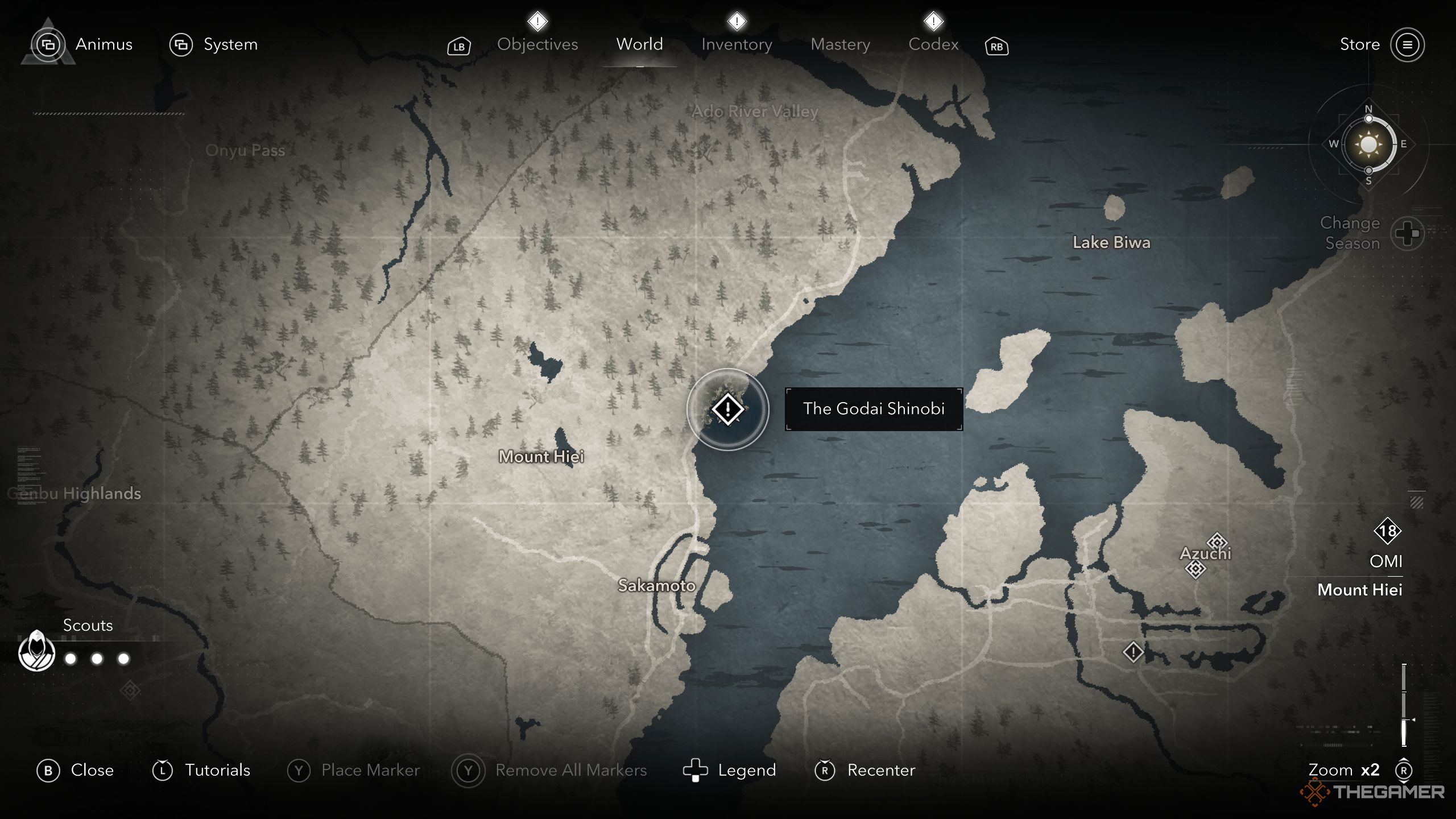 The Godai Shinobi quest location on the map in AC Shadows.