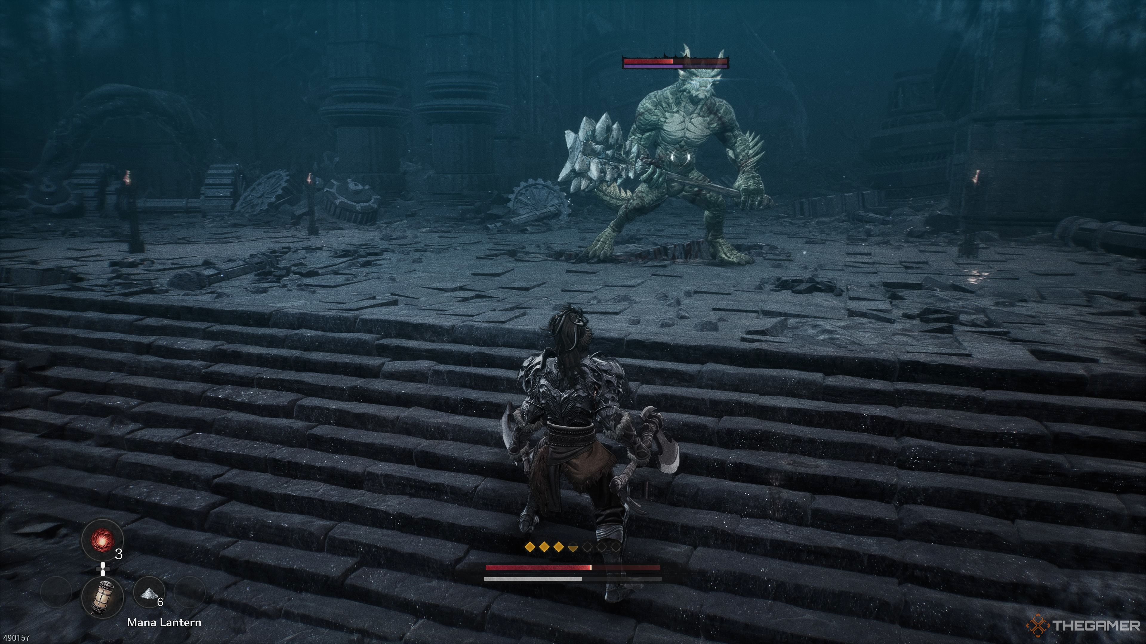 The massive dragonkin with the huge mace in the Beneath the Forgotten Temple in The First Berserker Khazan.
