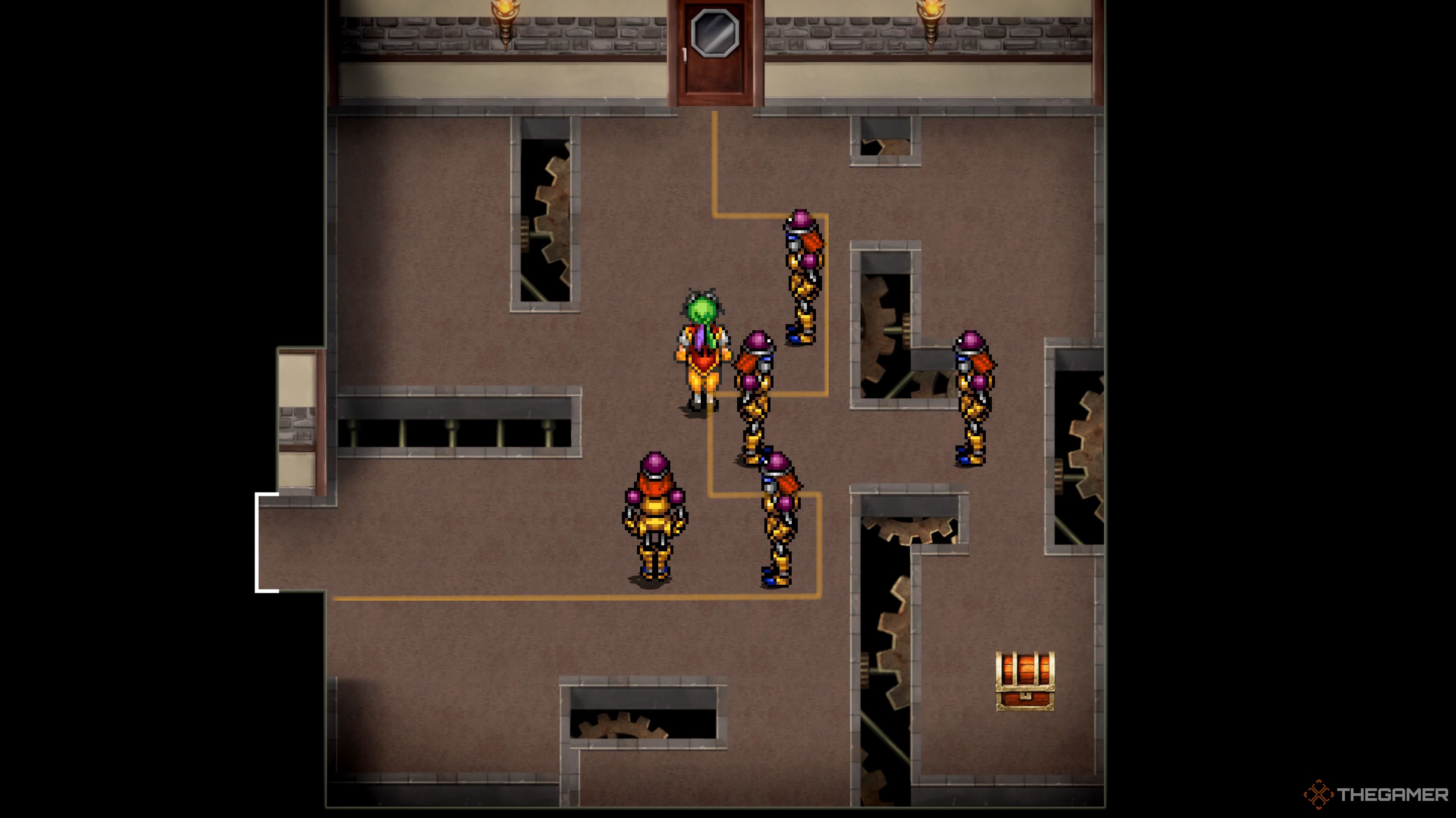The path around the robot sentries in Lepant's mansion in the Suikoden 1 HD Remaster.