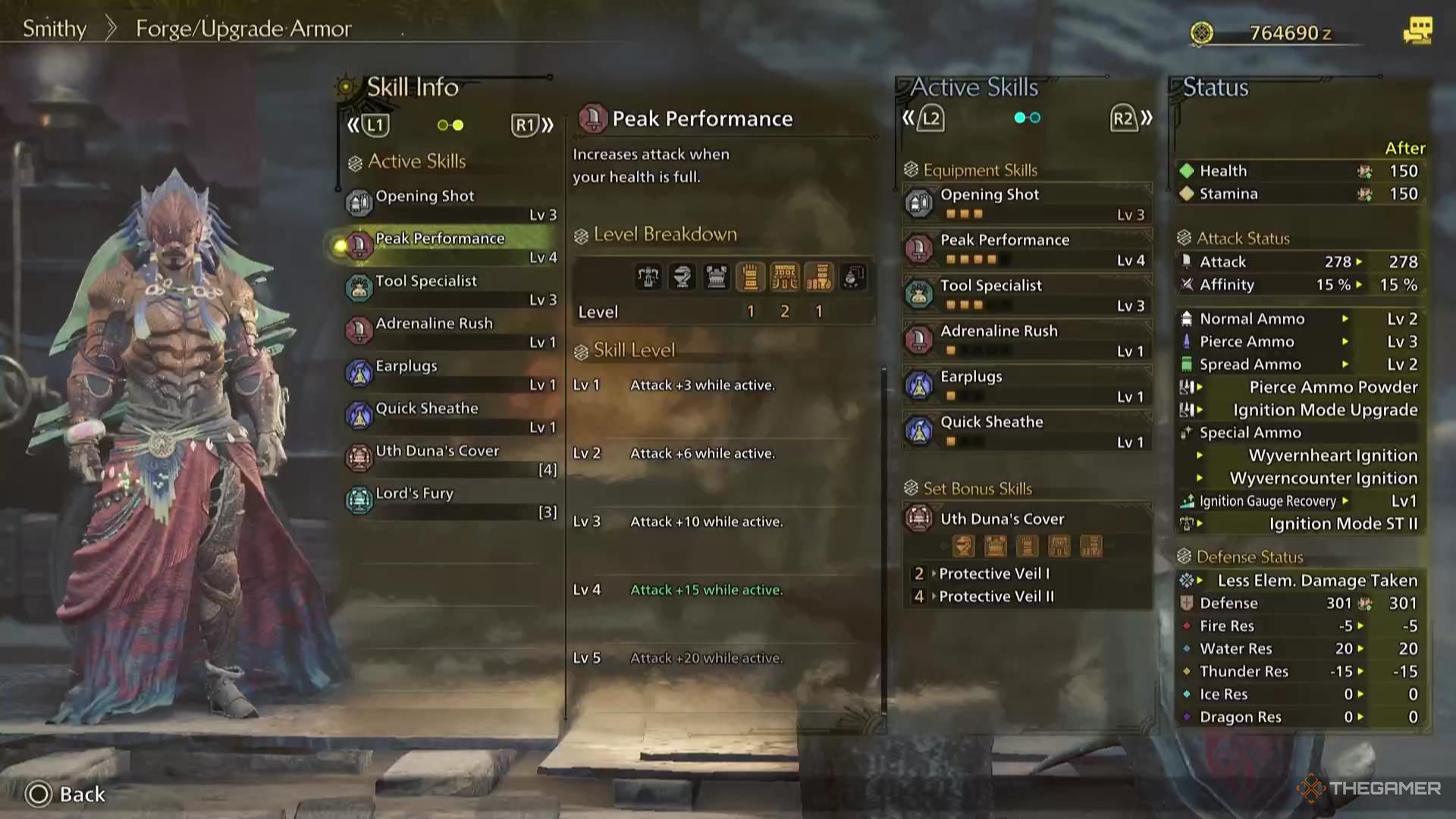 The Peak Performance skill effect description in Monster Hunter Wilds.