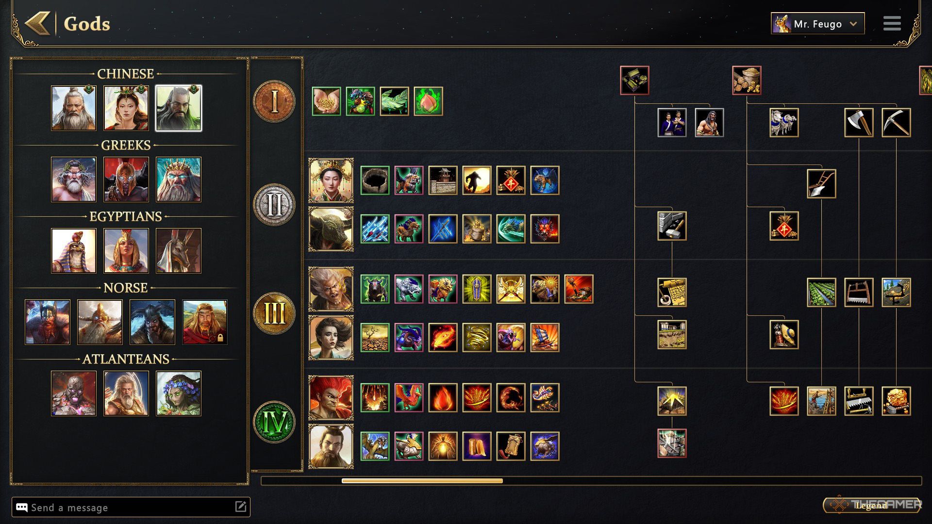 The player checks the tech tree of the Shennong's minor gods in Age of Mythology - Retold