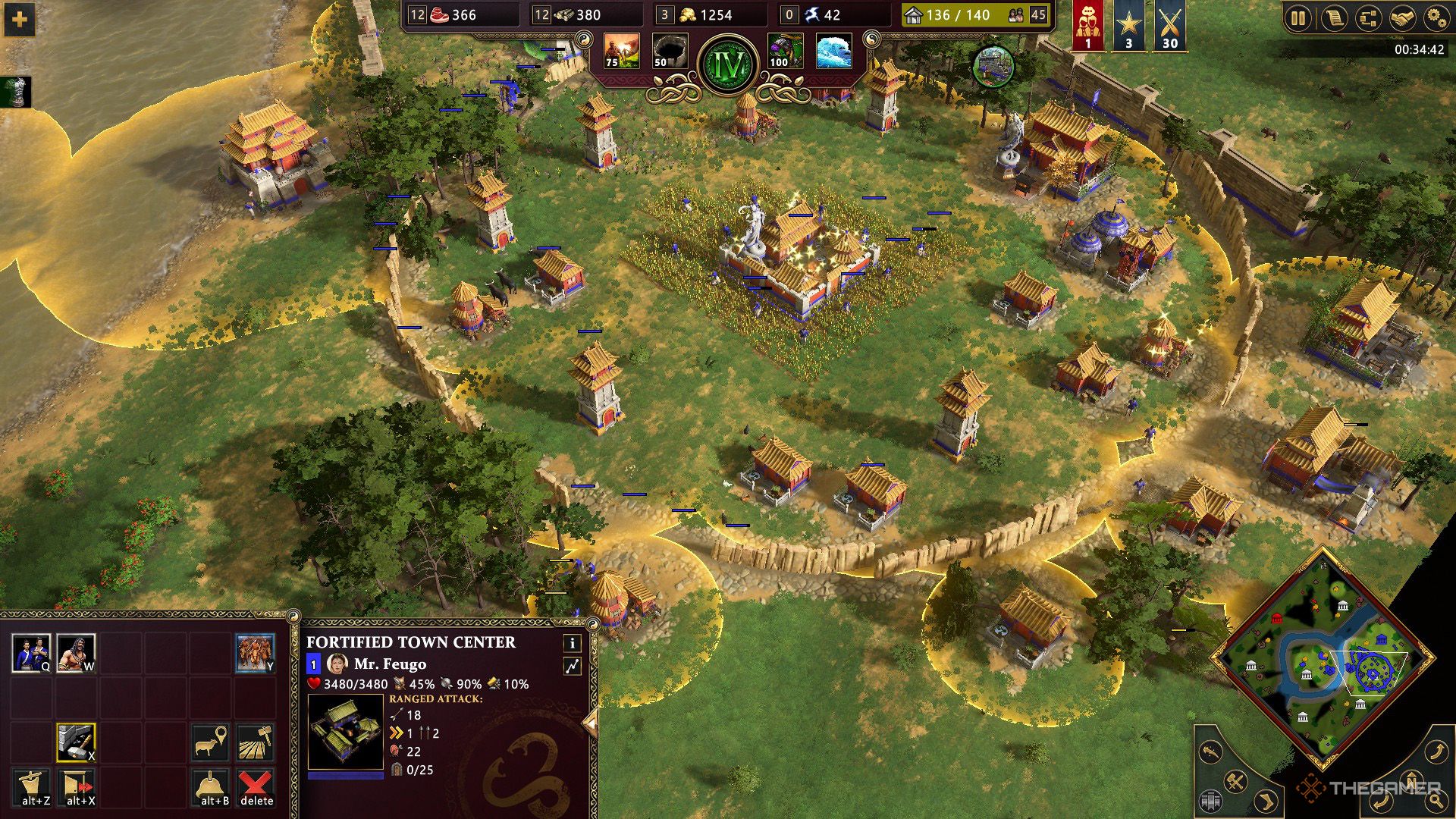 The player expands the yellow circles to widen their Favored Land in Age of Mythology - Retold