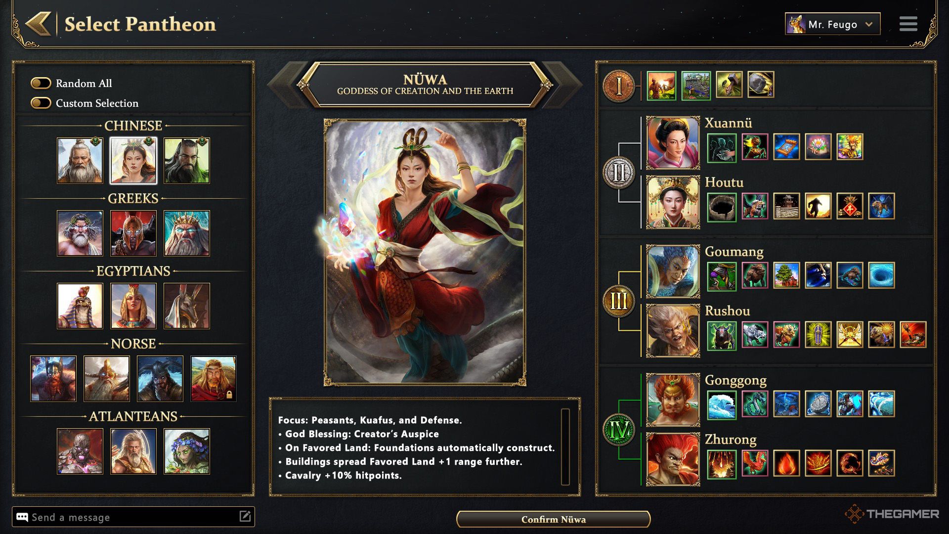 The player selects Nuwa as a major god in Age of Mythology - Retold