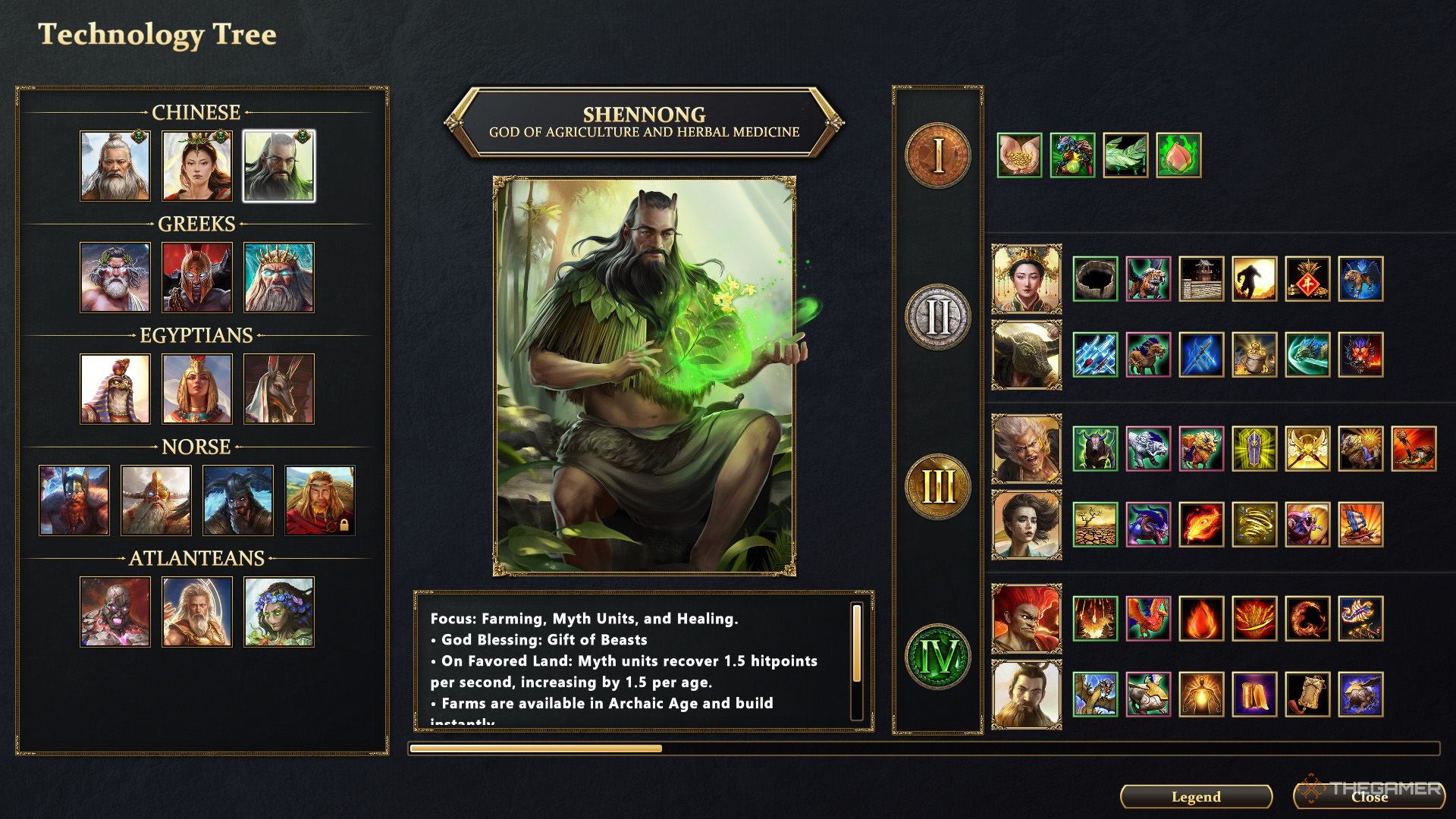 The player selects Shennong as a major god in Age of Mythology - Retold