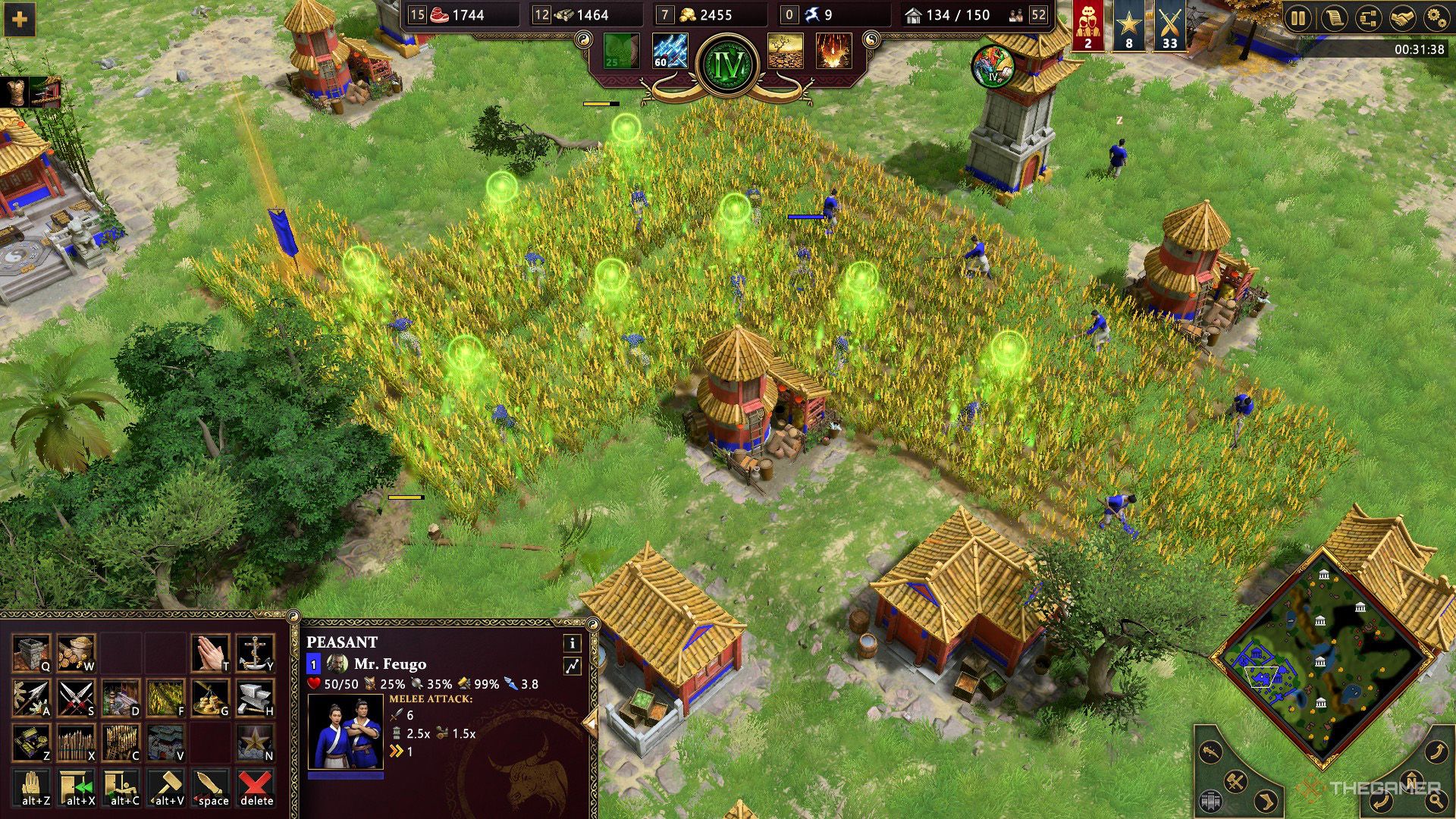 The player uses Prosperous Seeds god power and marks several farms in Age of Mythology - Retold