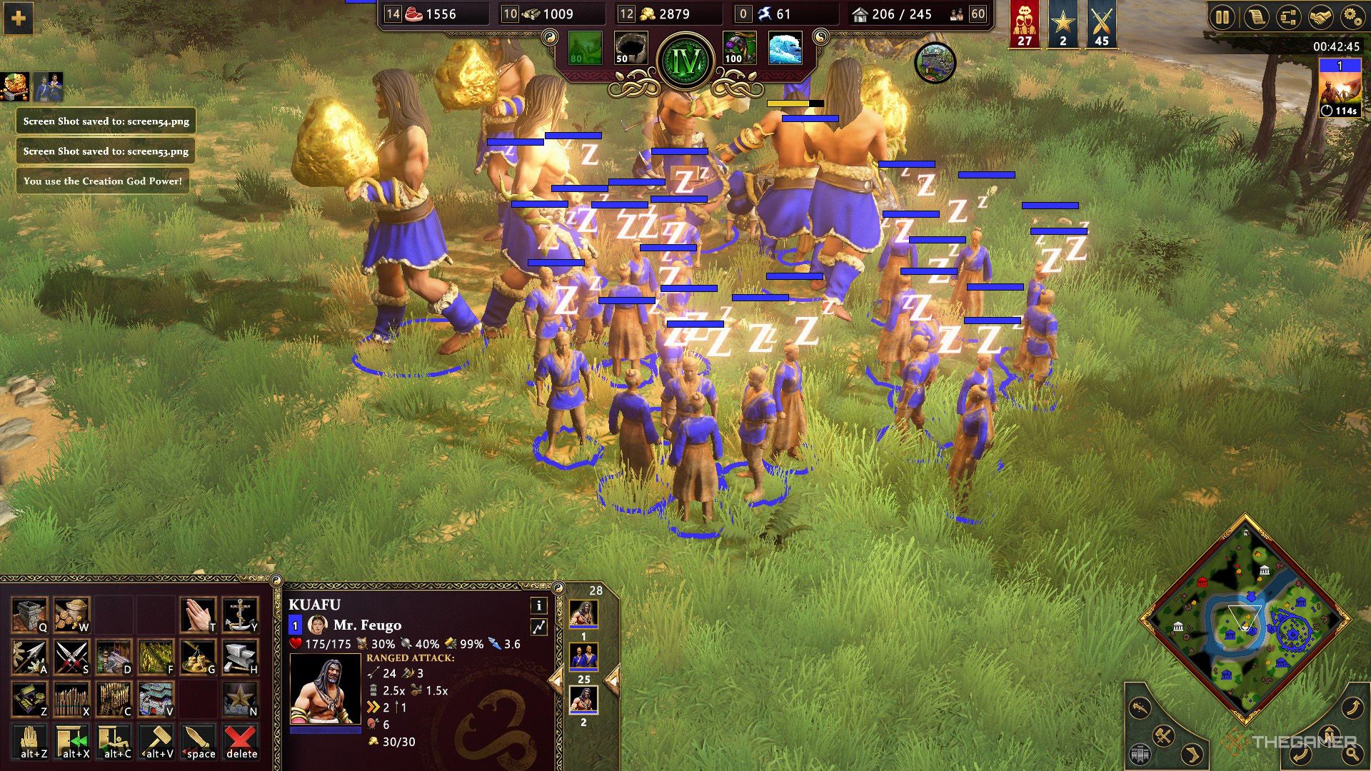 The player uses the Creation god power and summons clay peasants in Age of Mythology - Retold