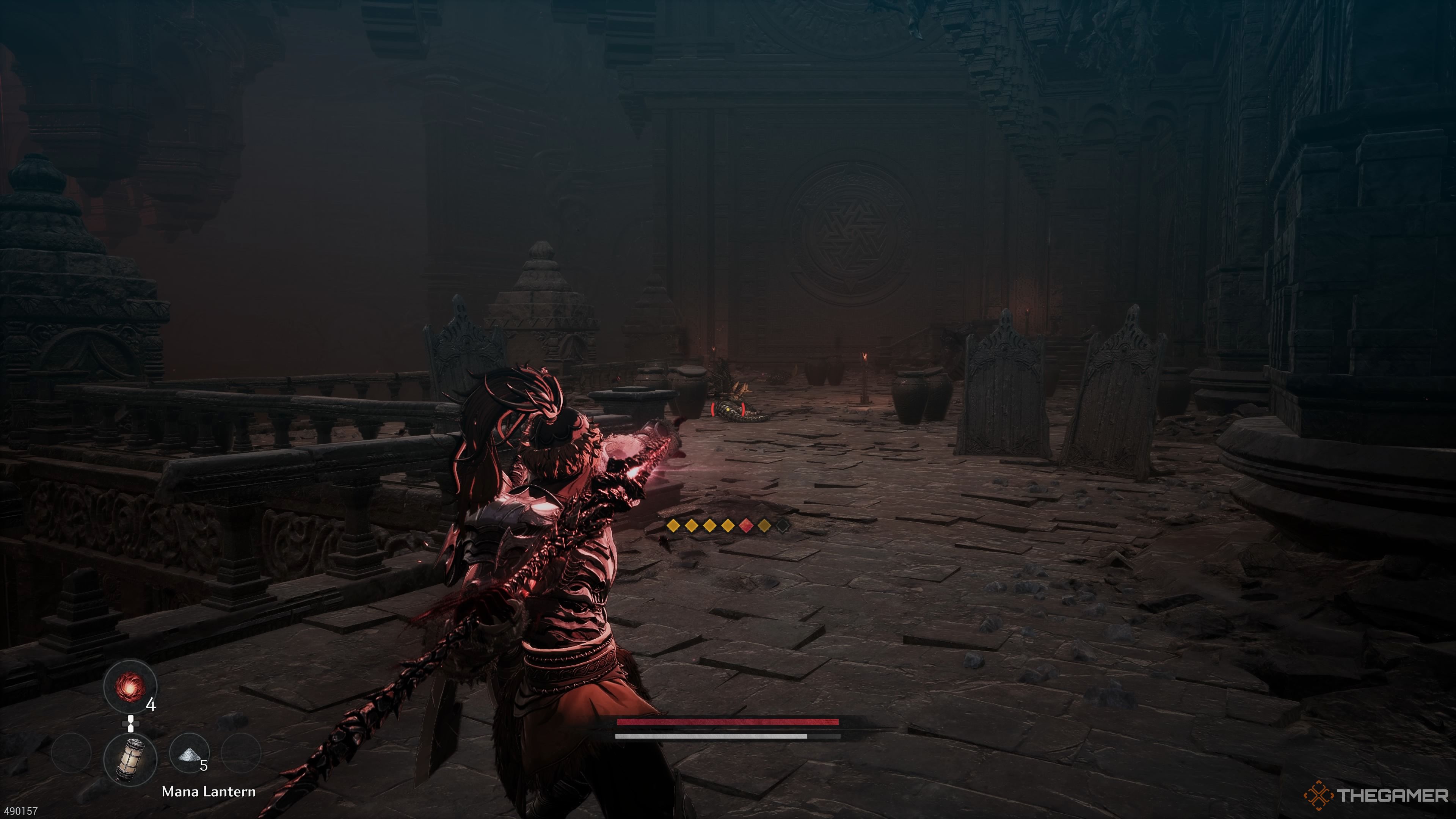 The section with the exploding pots in the Beneath the Forgotten Temple in The First Berserker Khazan.