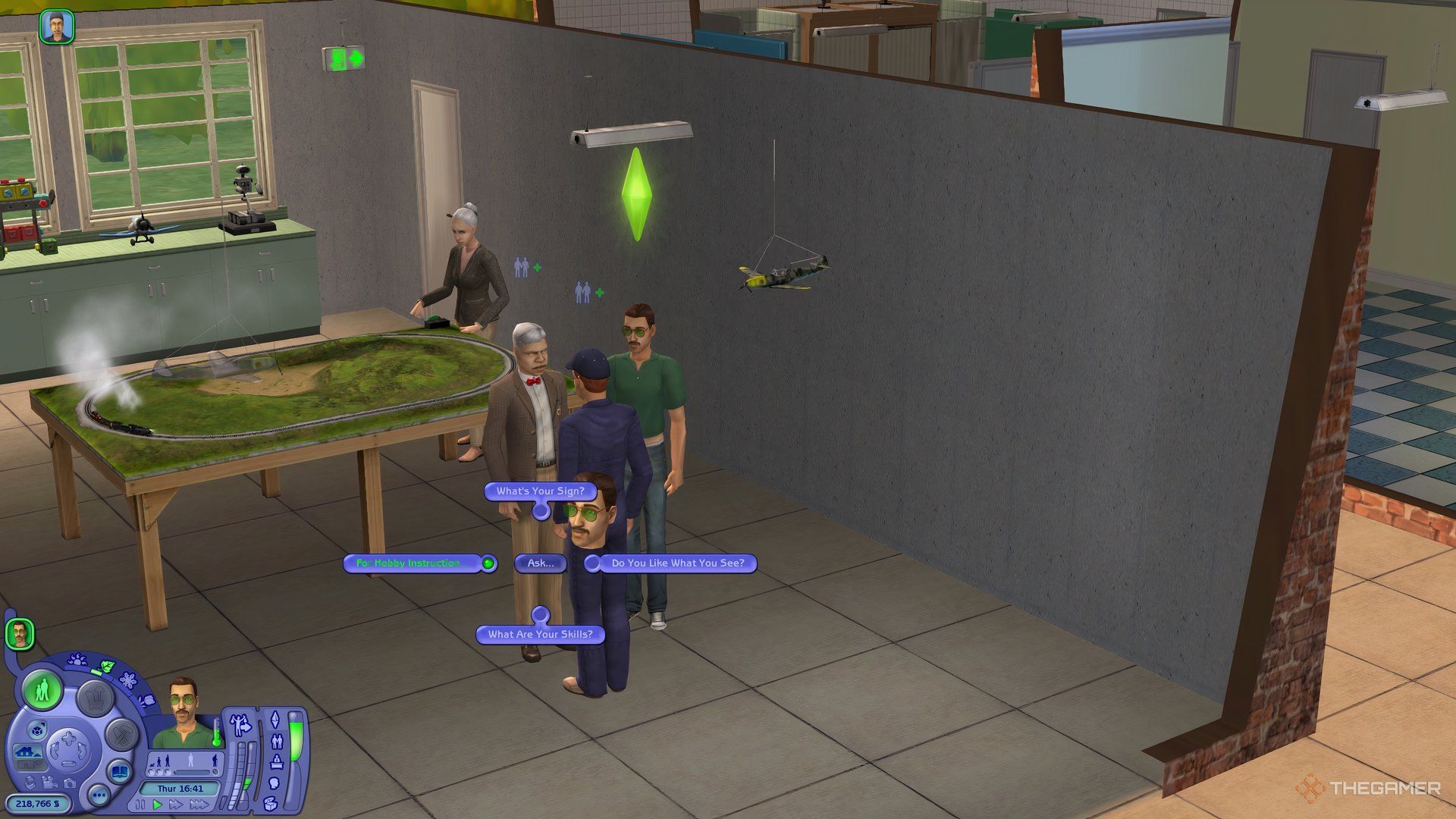 A hobby instructor at a club showing the Ask For Hobby Instruction interaction.