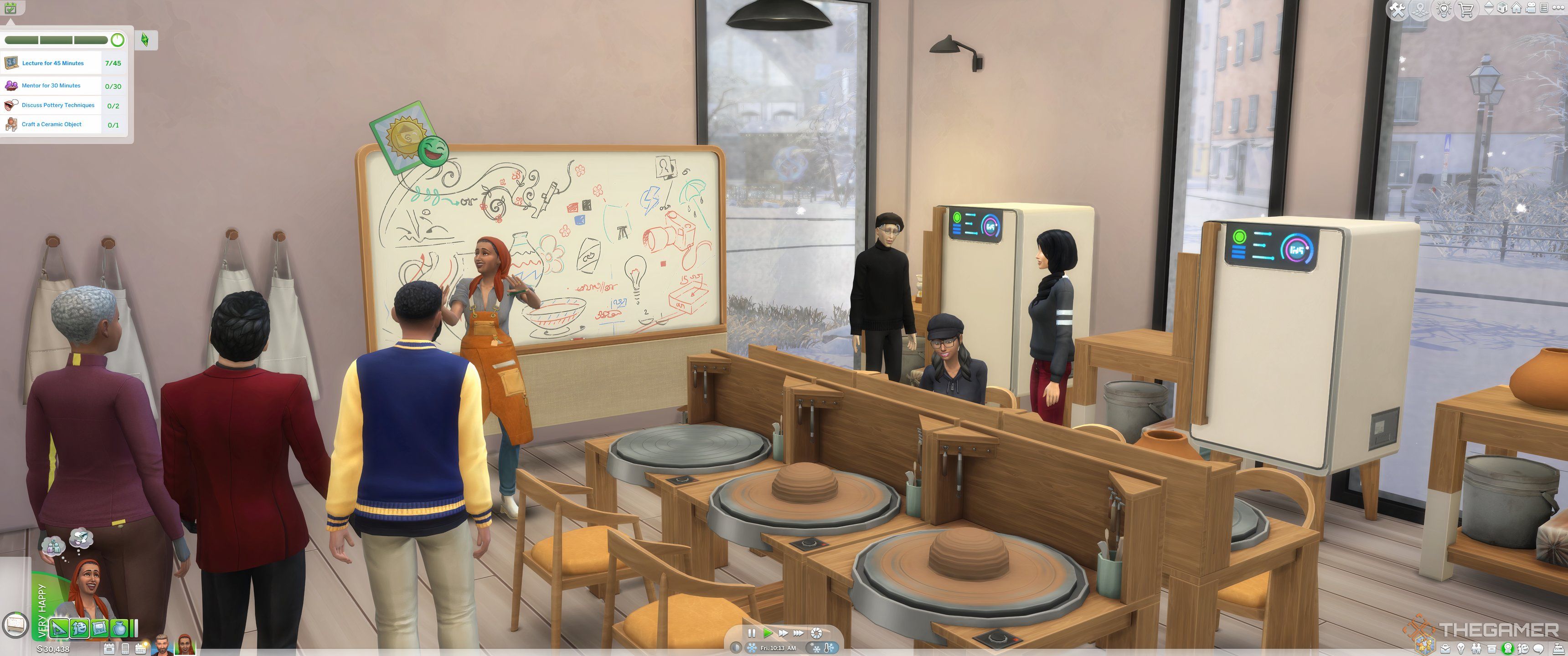 The Sims 4 Businesses and Hobbies A pottery class in progress with positive reaction icons-1