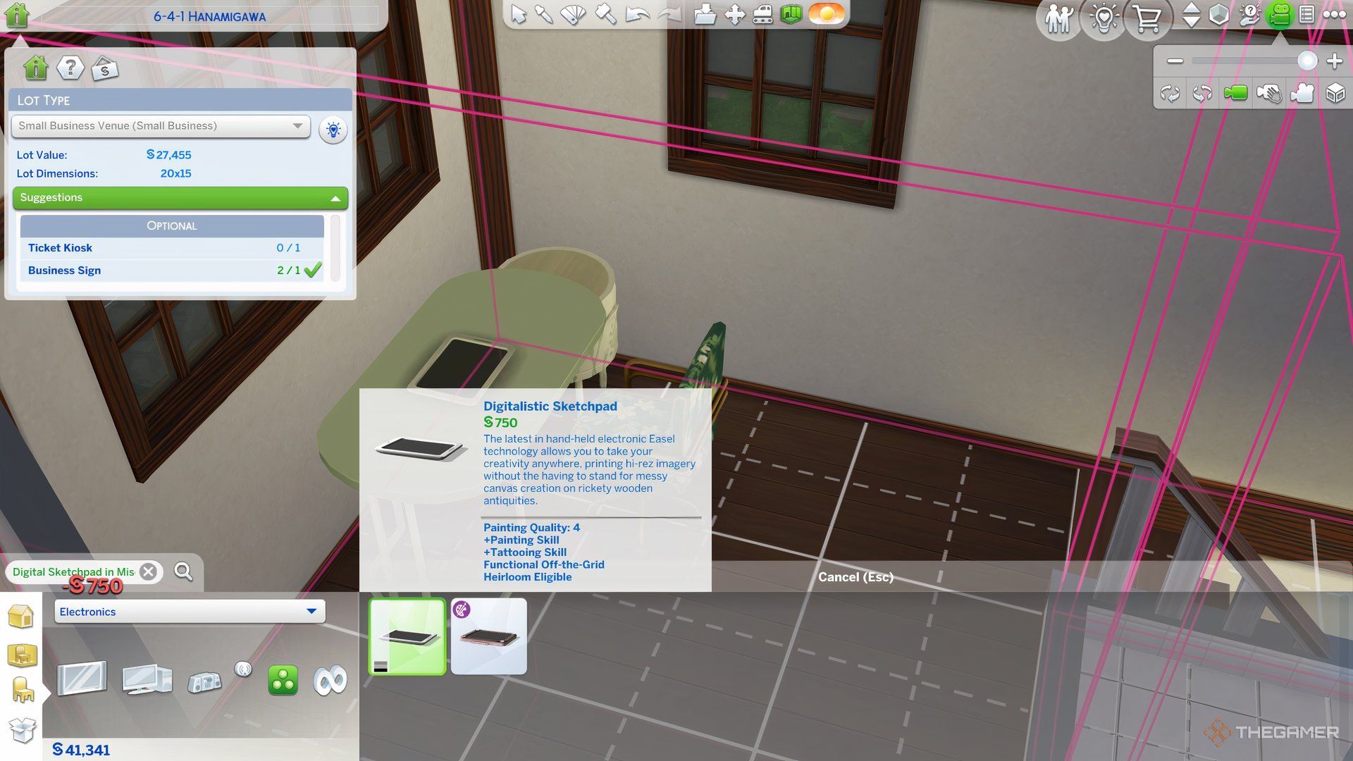 A screen in The Sims 4 Buy Mode showing how to buy the Digitalistic Sketchpad, with info about it.