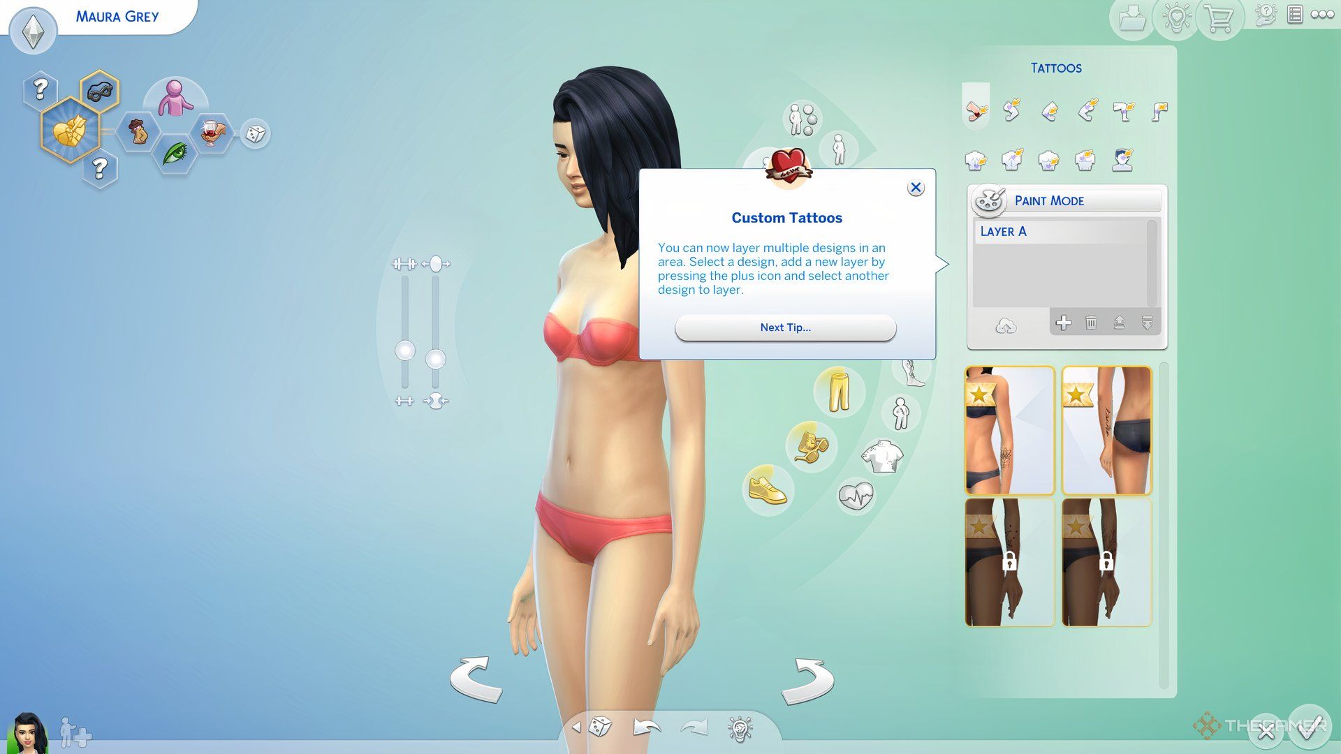 Custom tattoo pop up message in create a sim.