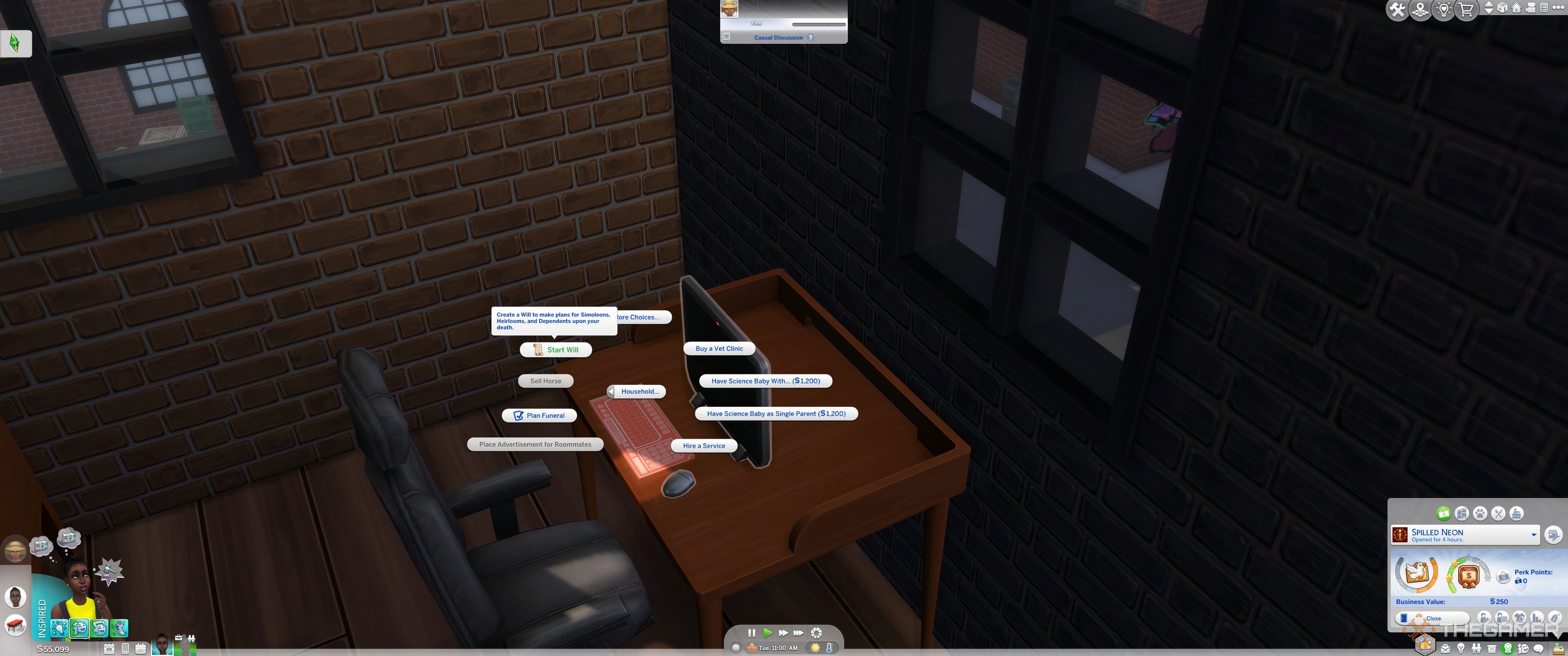 A sim with the making a will option on a pc.