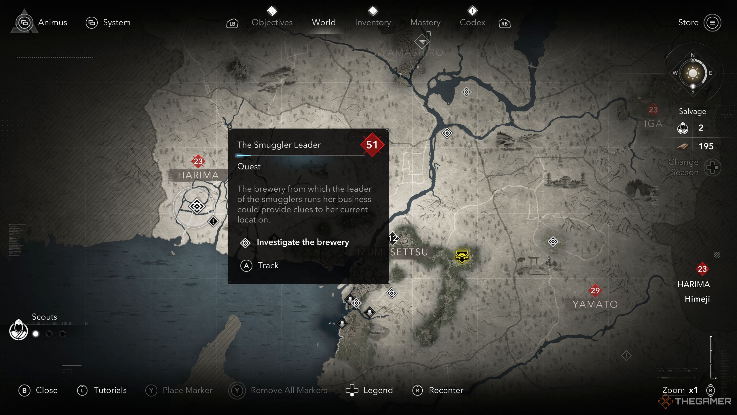 The Smuggler Leader location on the map in AC Shadows.