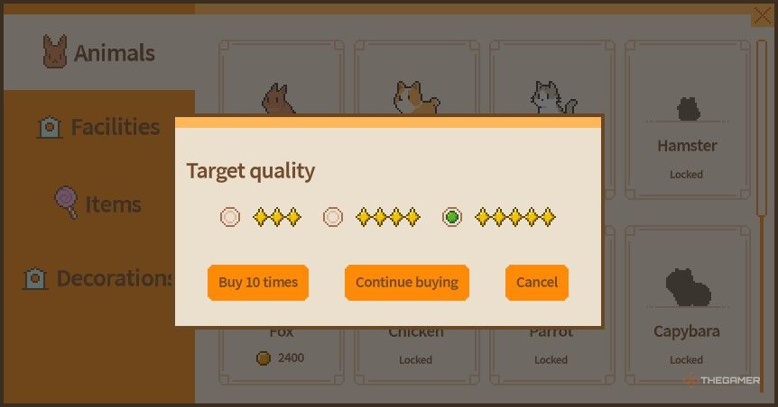 The target quality setting is open in Tiny Pasture.-1