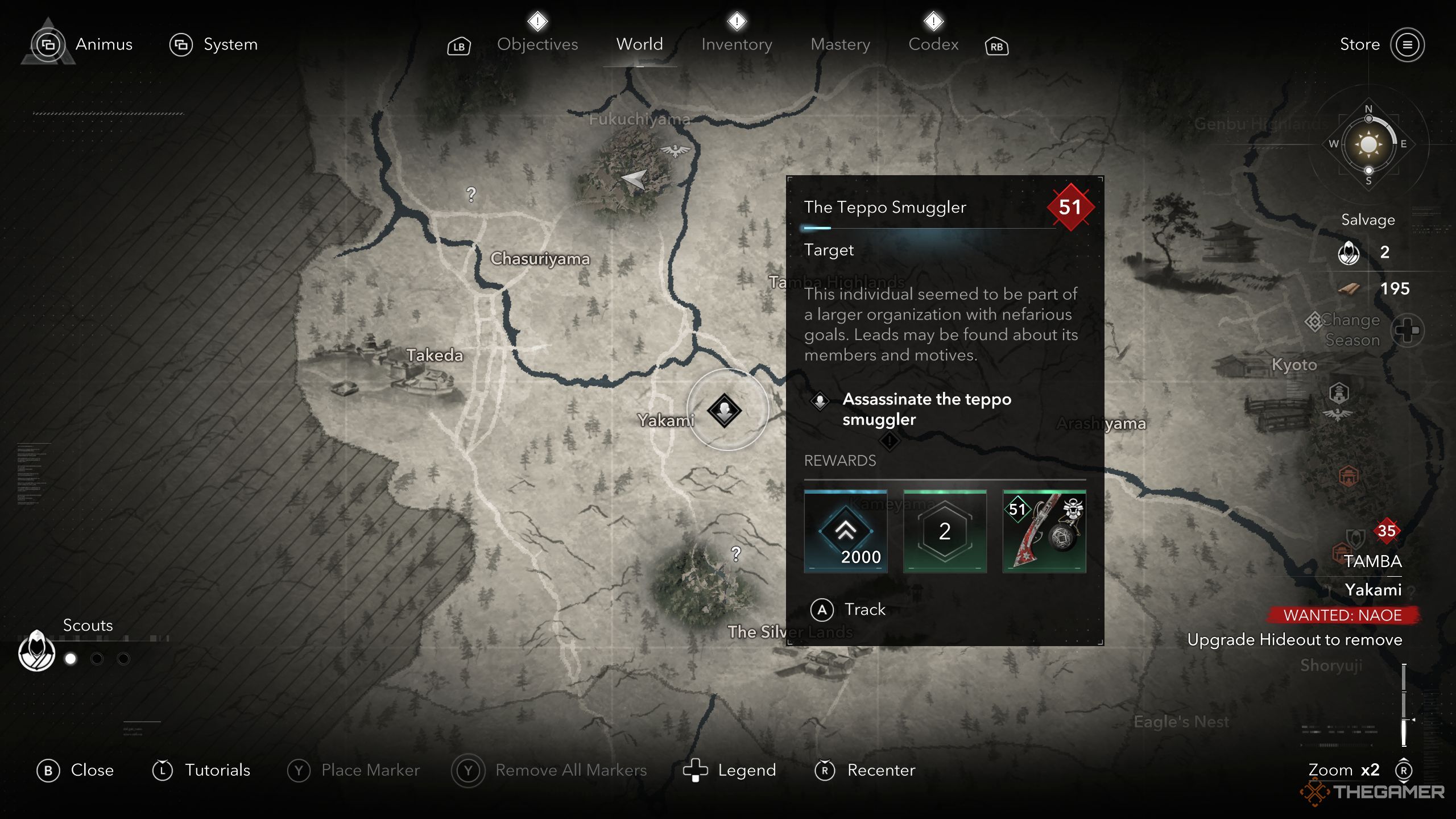 The Teppo Smuggler location on the map in AC Shadows.