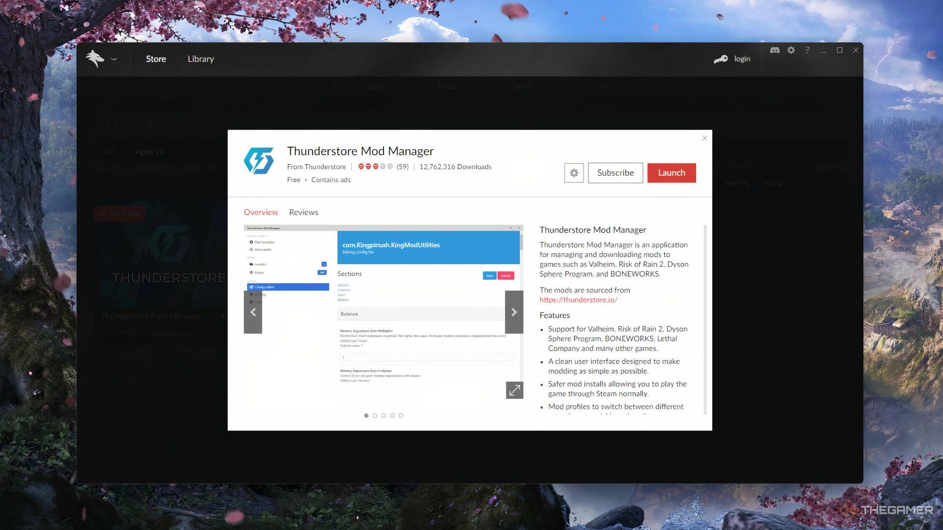 Thunderstore Mod Manager Download Page In Overwolf Launcher To Install Mods In R.E.P.O..