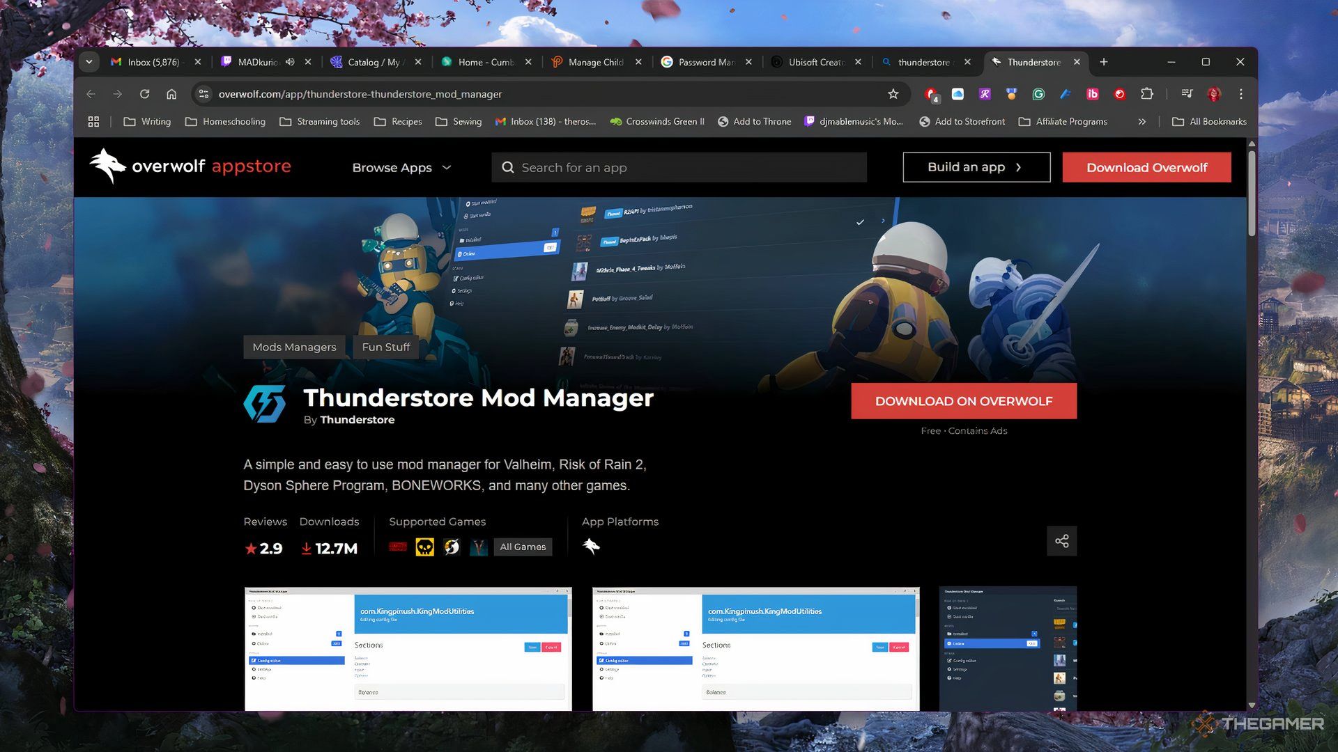 Thunderstore Mod Manager Webpage On Overwolf Website To Use For Installing Mods In R.E.P.O..