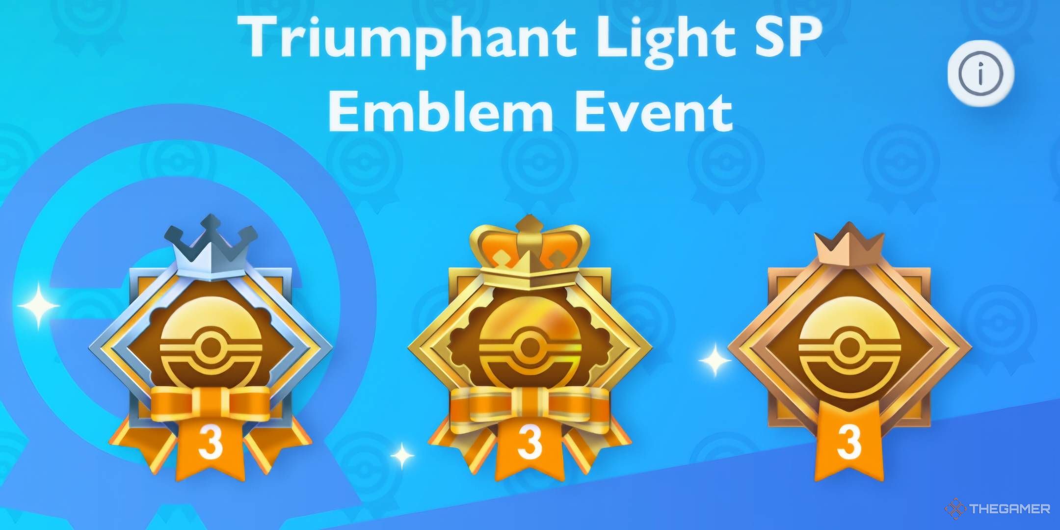 The Missions banner for the Triumphant Light SP Emblem Event, showing the silver, gold, and bronze emblems on a blue background.