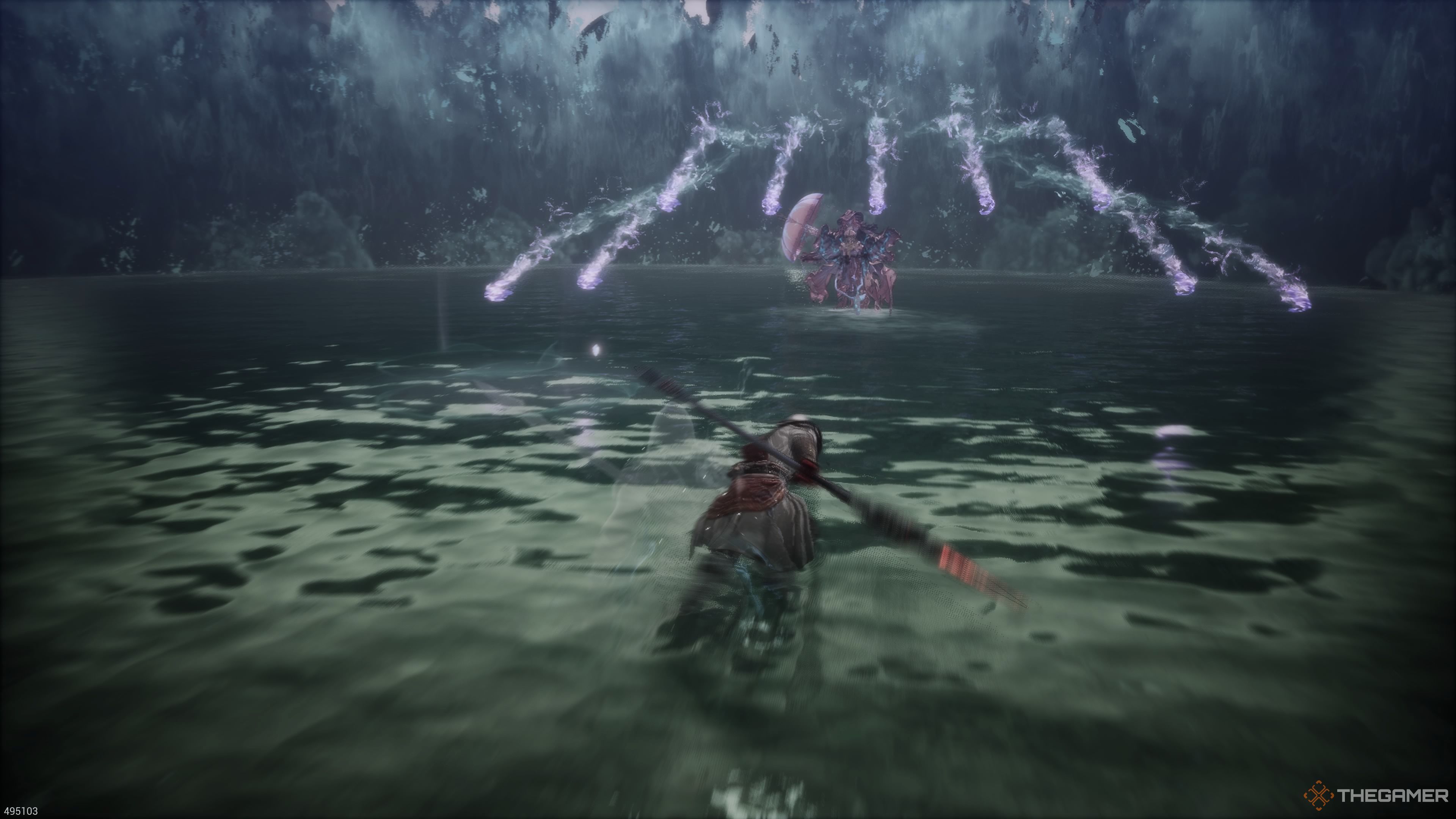 Trokka's converging projectile attack in The First Berserker Khazan.