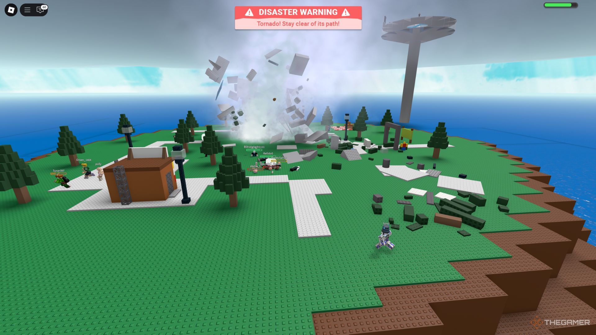 The player character shows tsunamis on an island in Natural Disaster Survival.