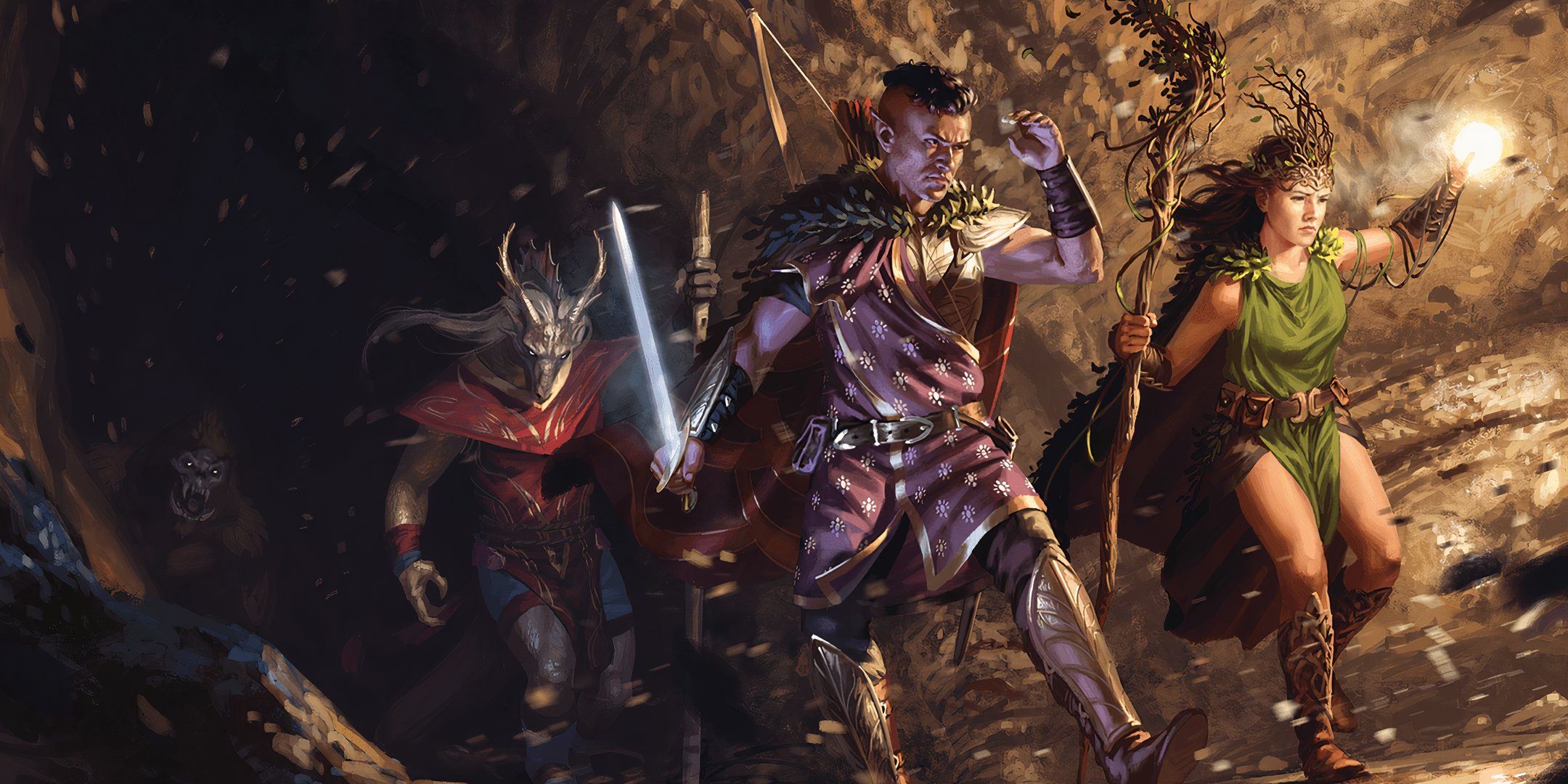 Adventurers brave the winds of the Pandemonium Plane wielding weapons in Dungeons & Dragons. 