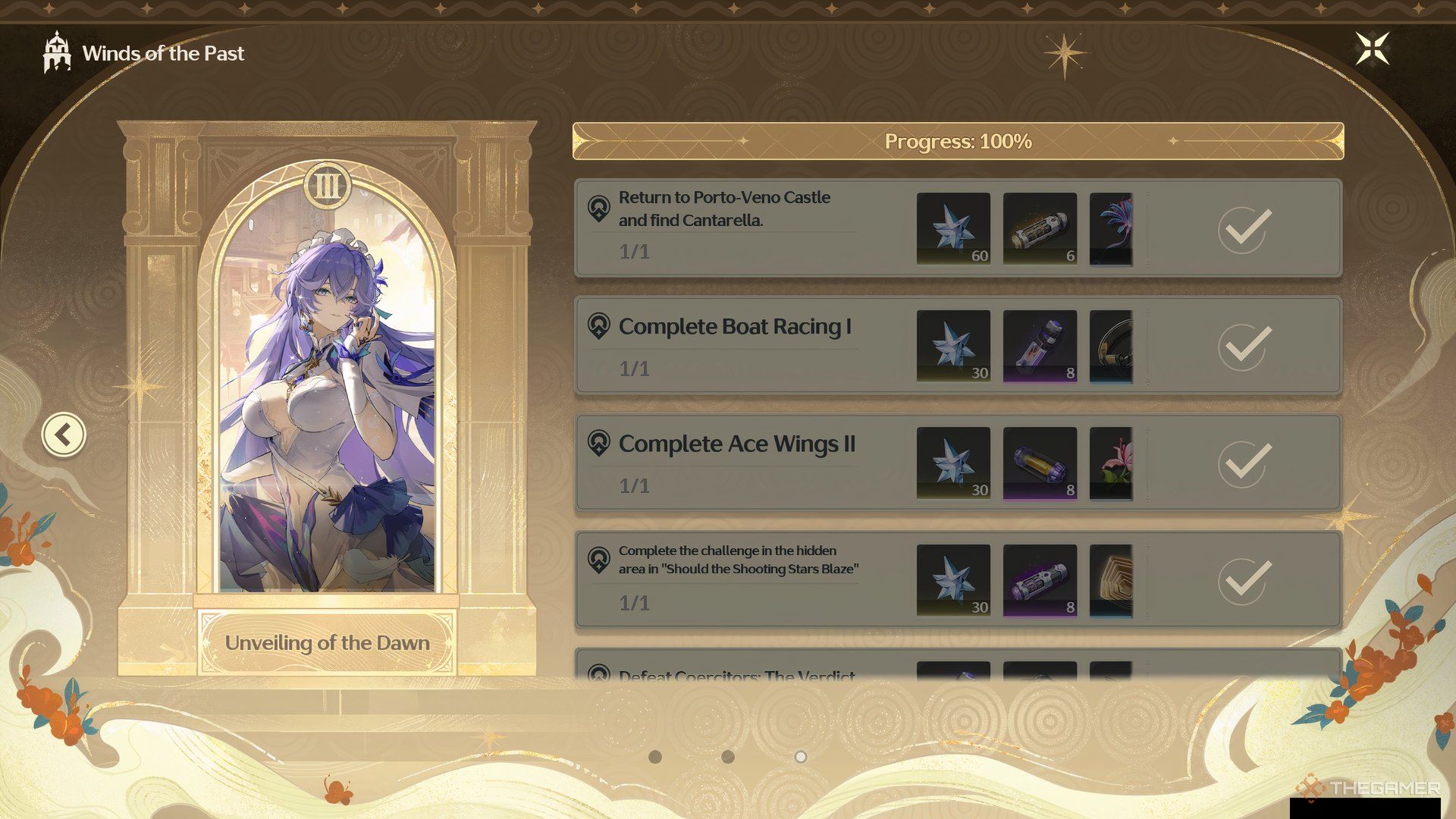 Unveiling of the Dawn event page in Wuthering Waves.