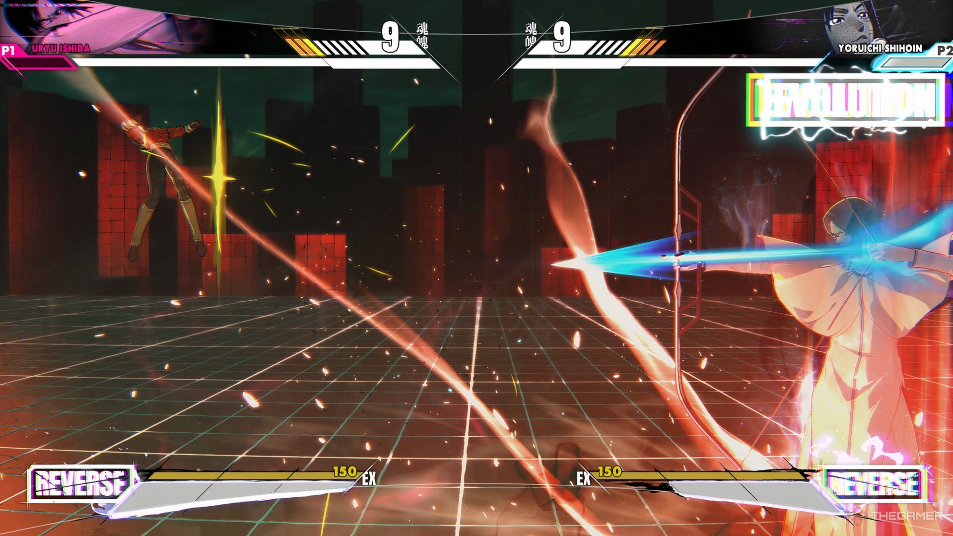 Uryu Ishida surrounding himself with blue aura in Bleach Rebirth of Souls.