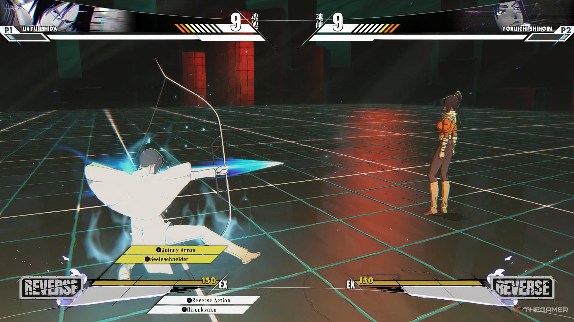 Uryu Ishida firing a blue arrow in Bleach Rebirth of Souls.