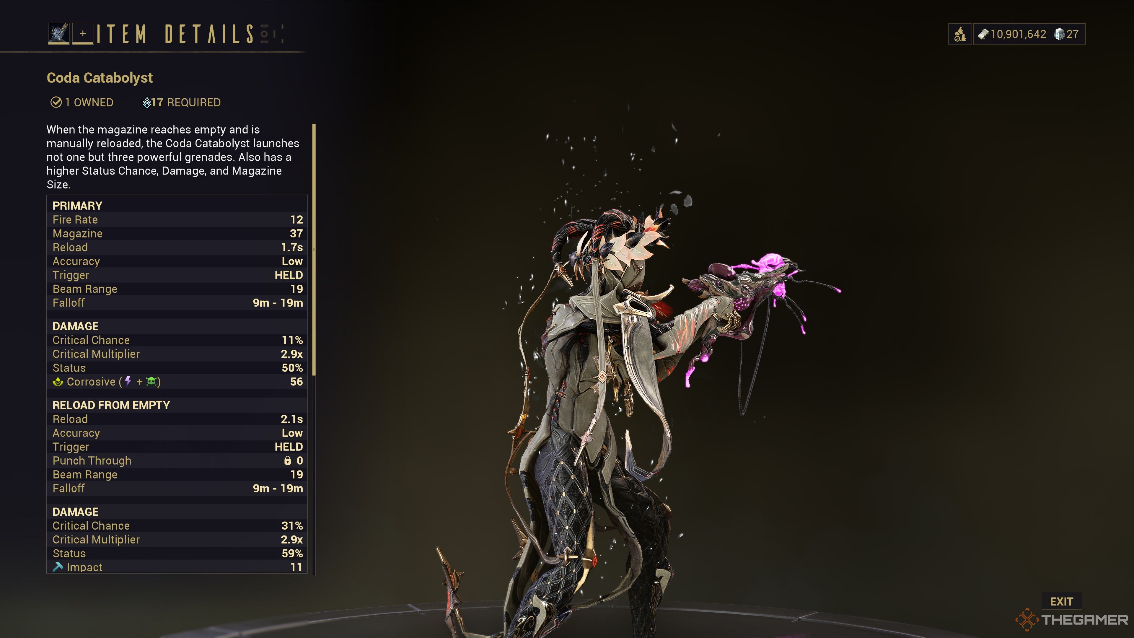 Warframe Coda Catabolyst Stats