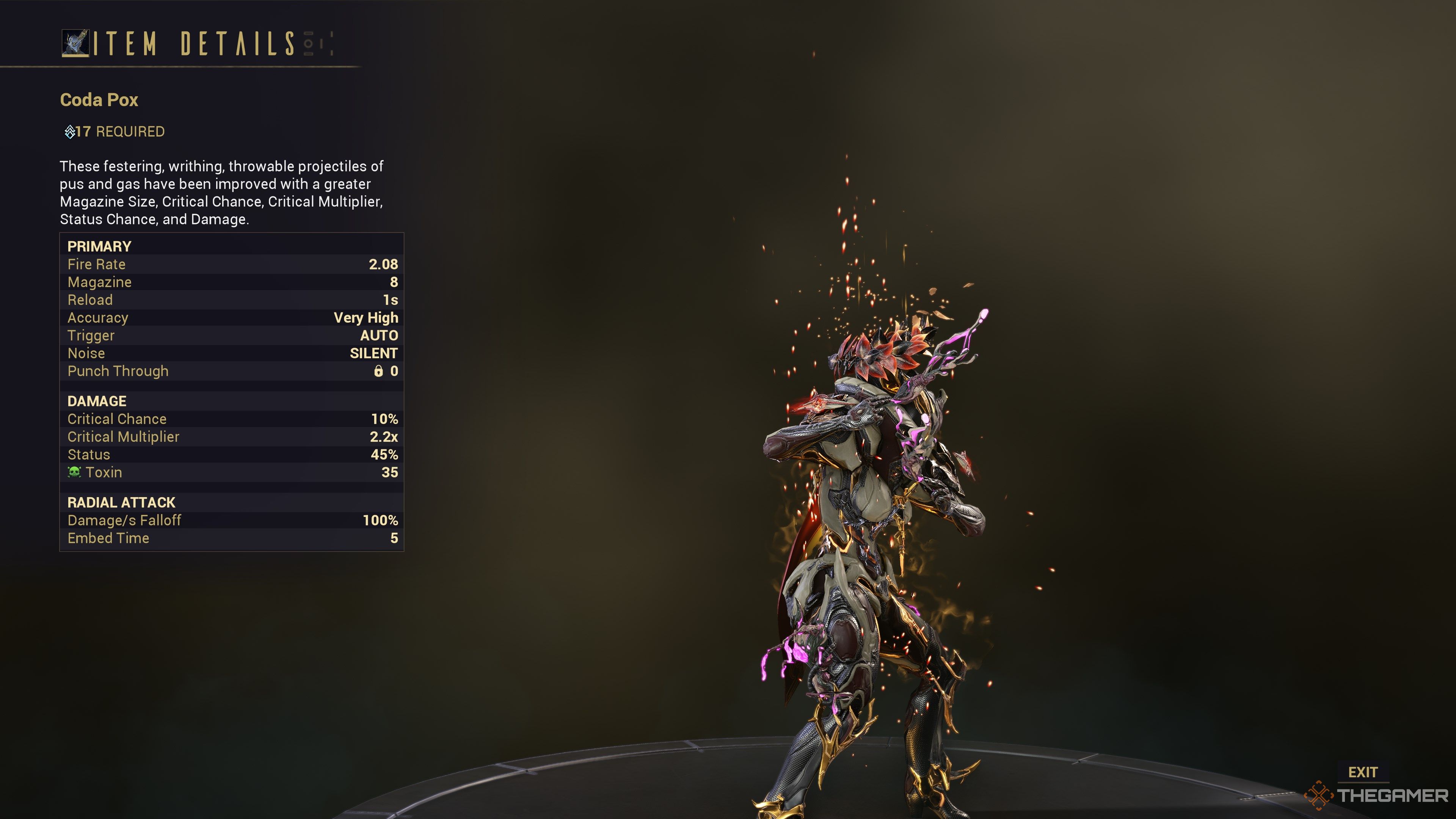Warframe Coda Pox Stats