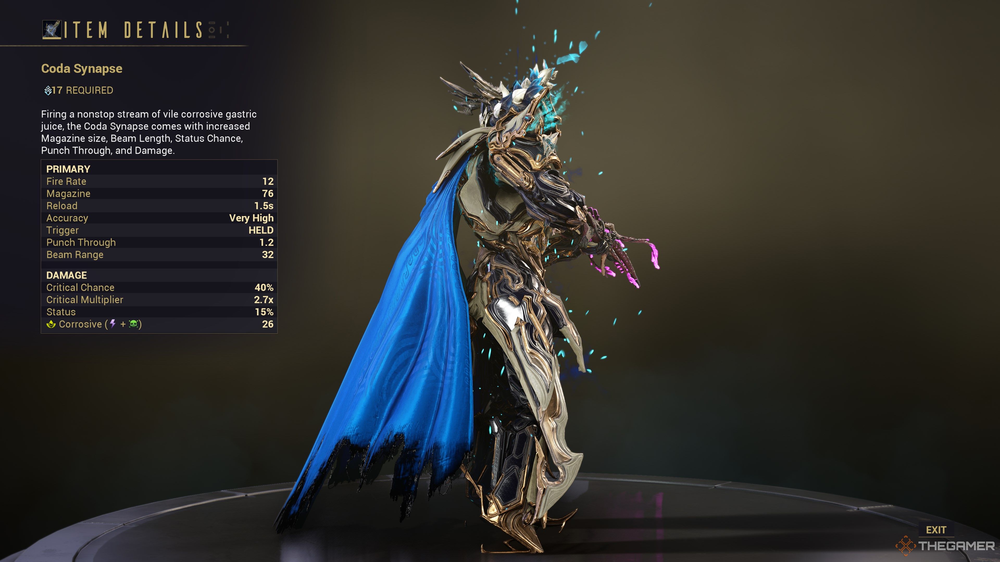 Warframe Coda Synapse Stats