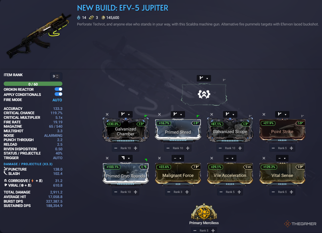 Warframe EFV-5 Jupiter Endgame Build
