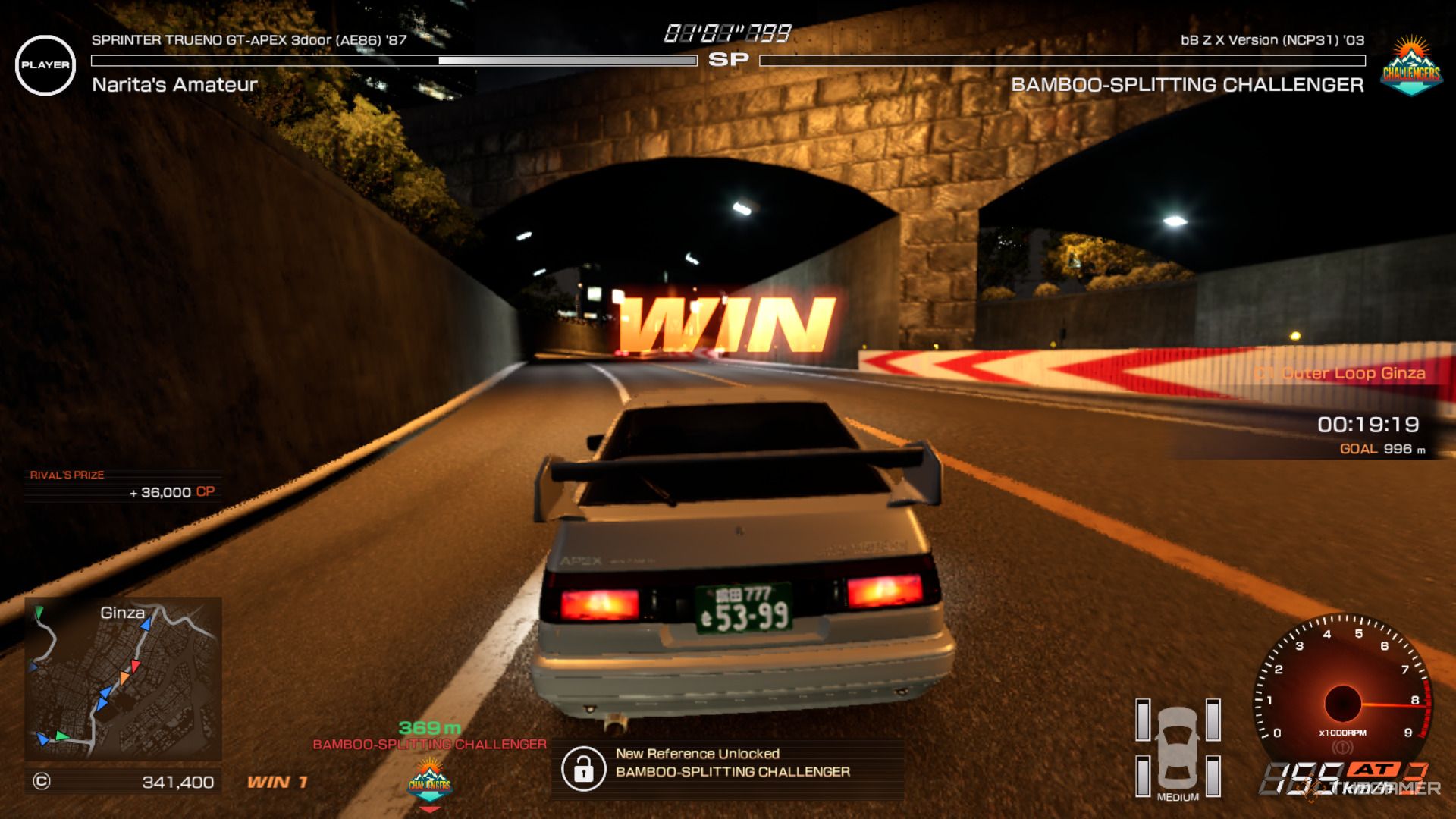 Winning a race in Tokyo Xtreme Racer.