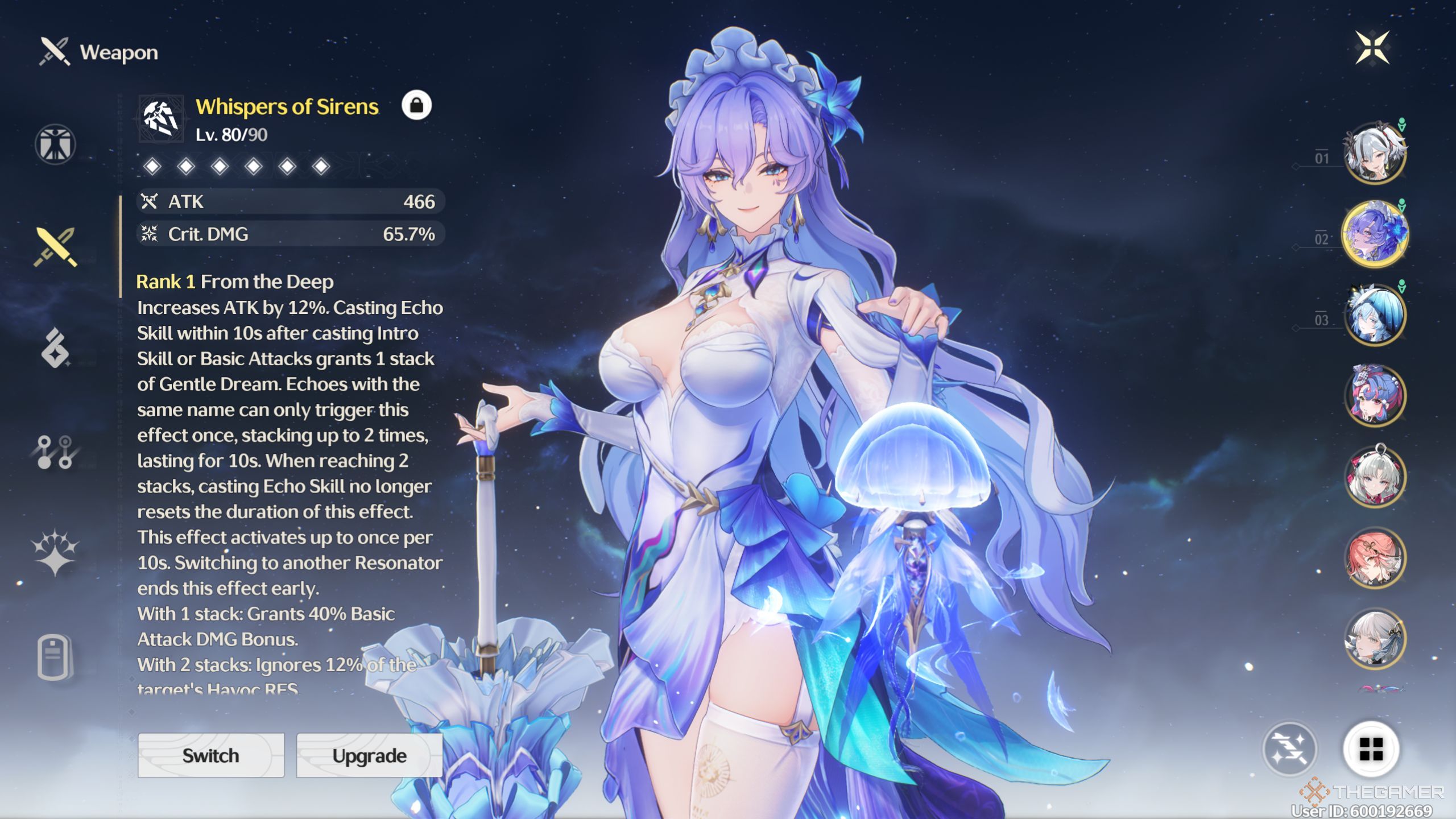Wuthering Waves Cantarella weapon screen.