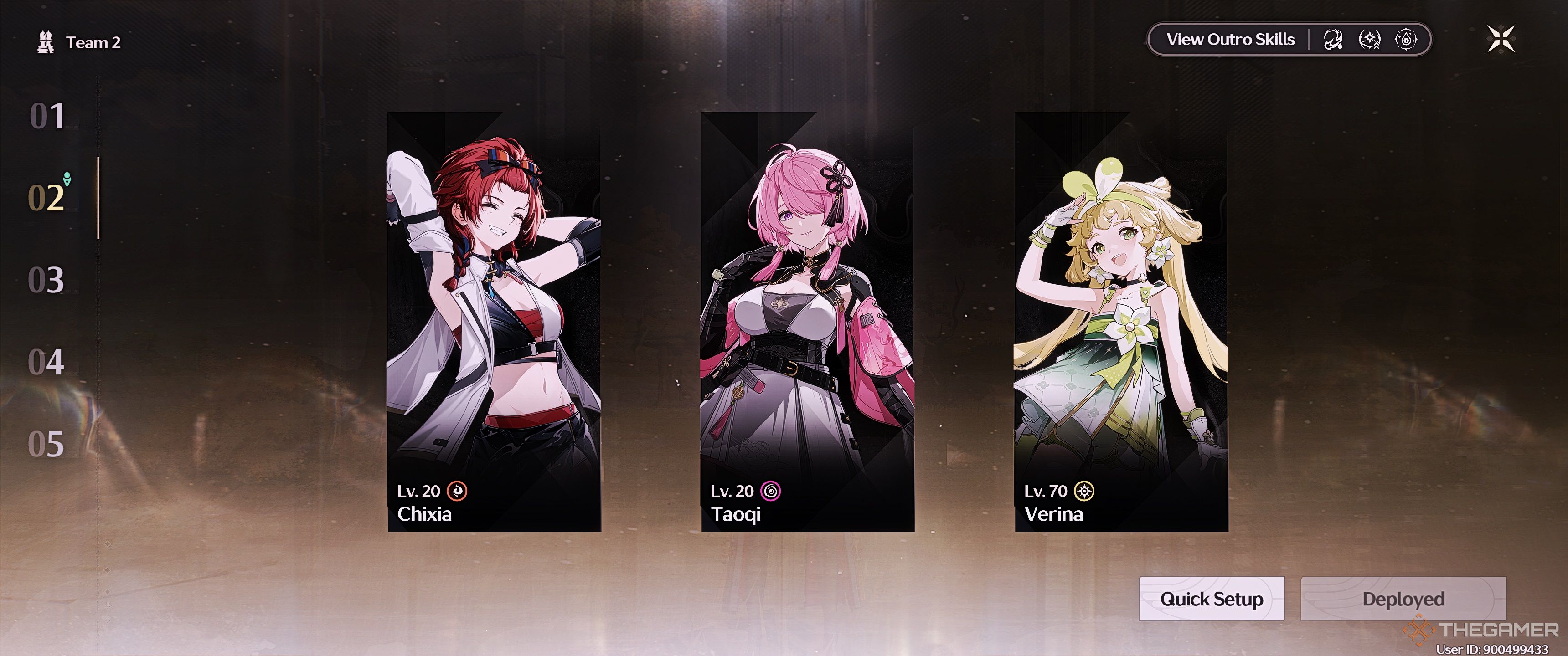 Party selection screen in Wuthering Waves.