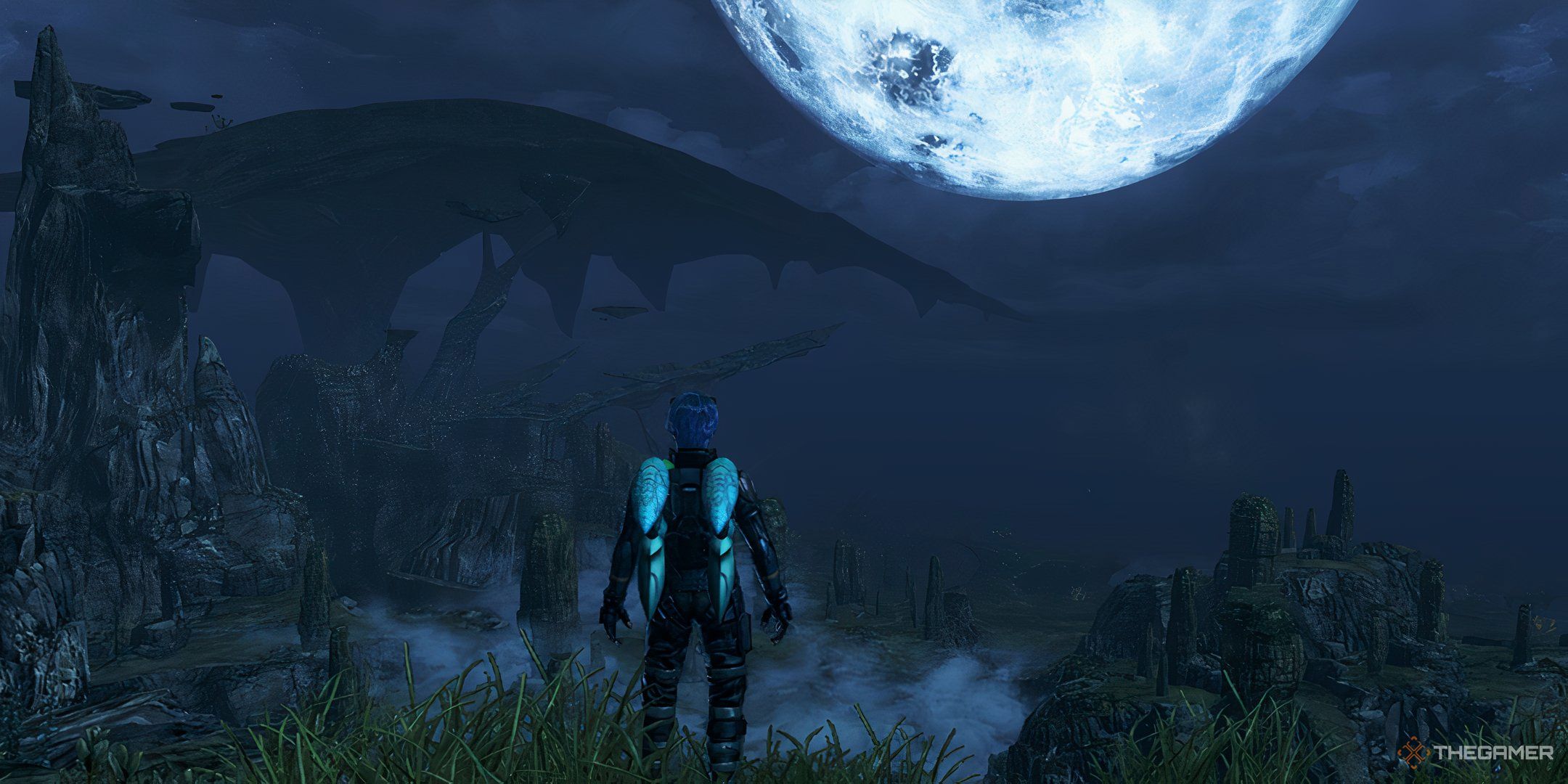 A screenshot of the lookout point Liesel takes the player to in Xenoblade Chronicles X: Definitive Edition.