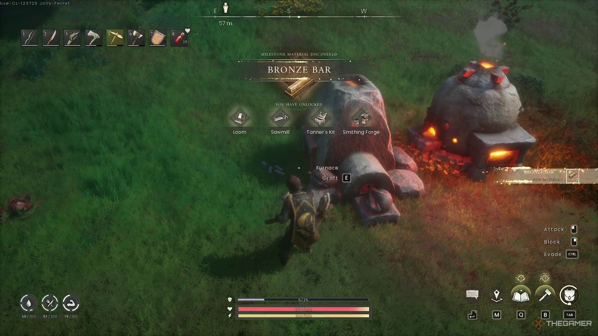 Unlocking the smithing forge recipe in Runescape: Dragonwilds.