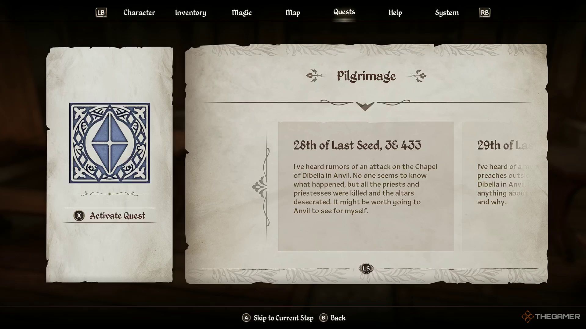 The Pilgrimage quest introduction in Oblivion Remastered.