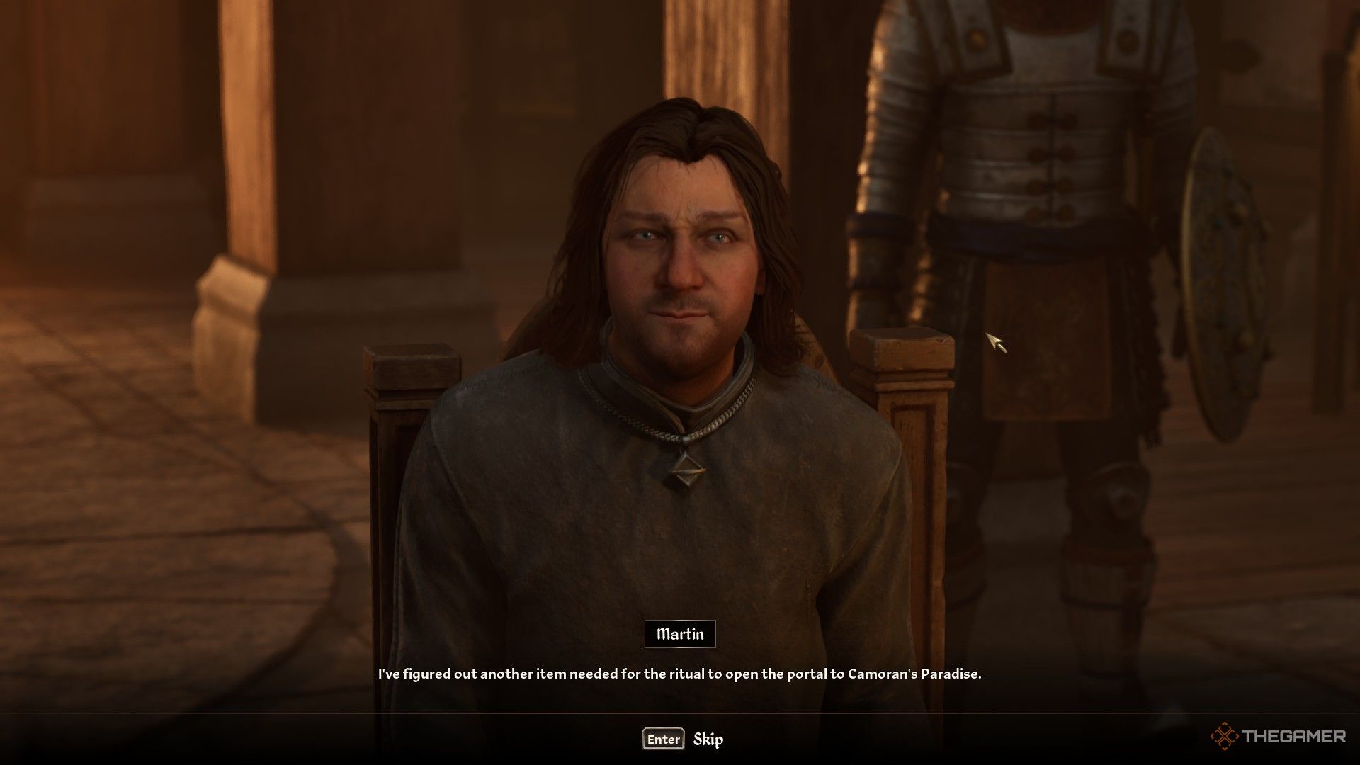 Martin saying that he has discovered one of the items required for the ritual in Oblivion Remastered.