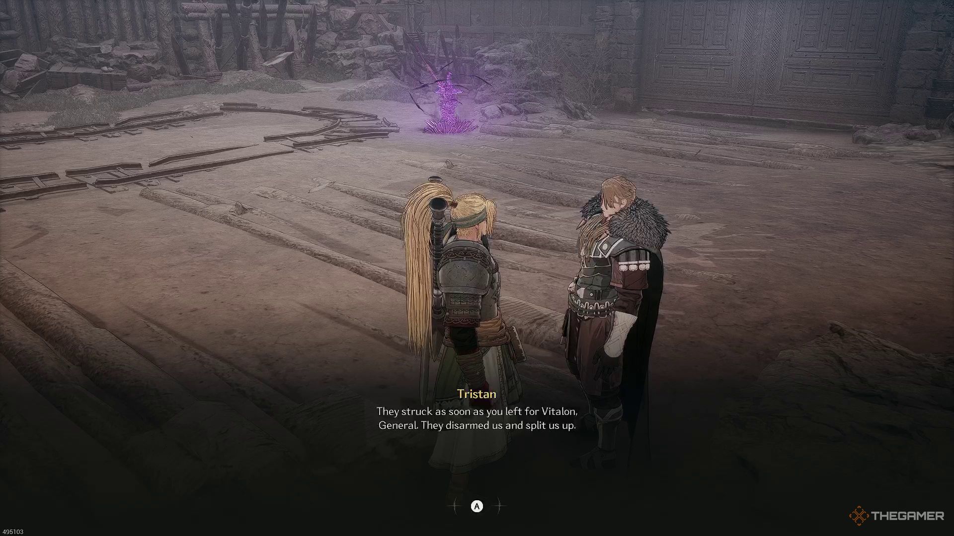 The image shows that Khazan is talking to Tristan in The First Berserker: Khazan.