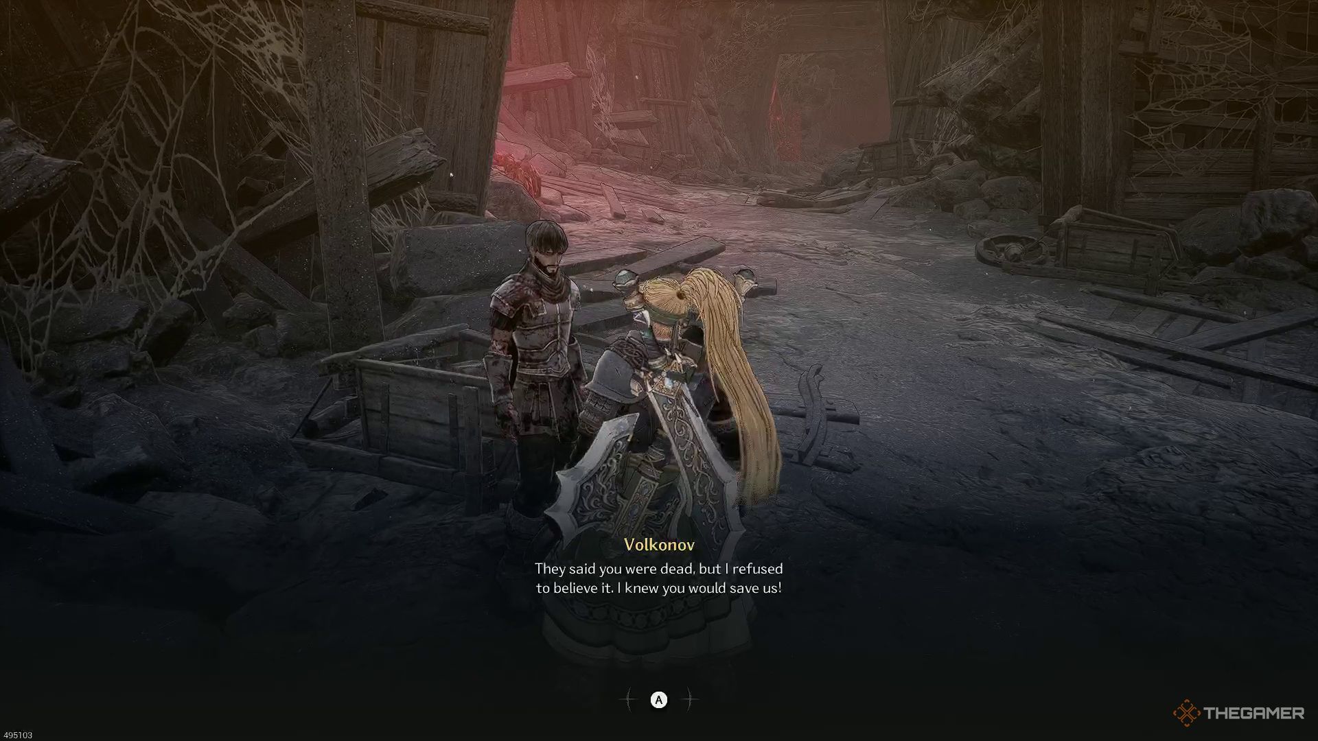 The image shows that Khazan is talking to Volkonov in The First Berserker: Khazan.